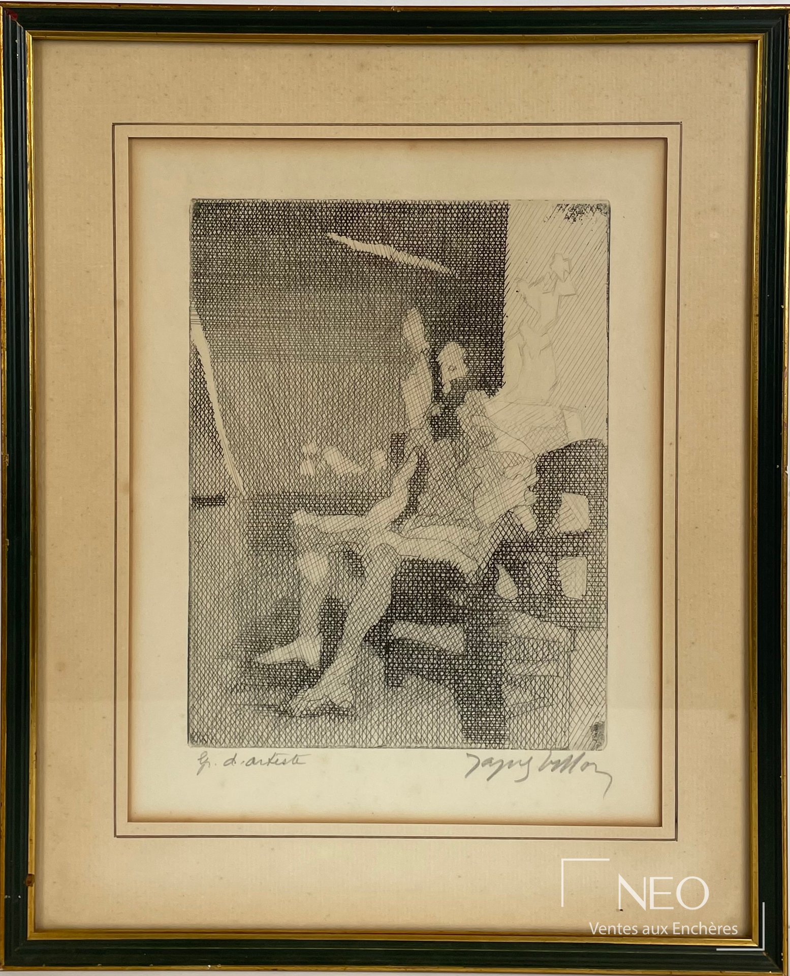 Estampe de Jacques Villon sous verre