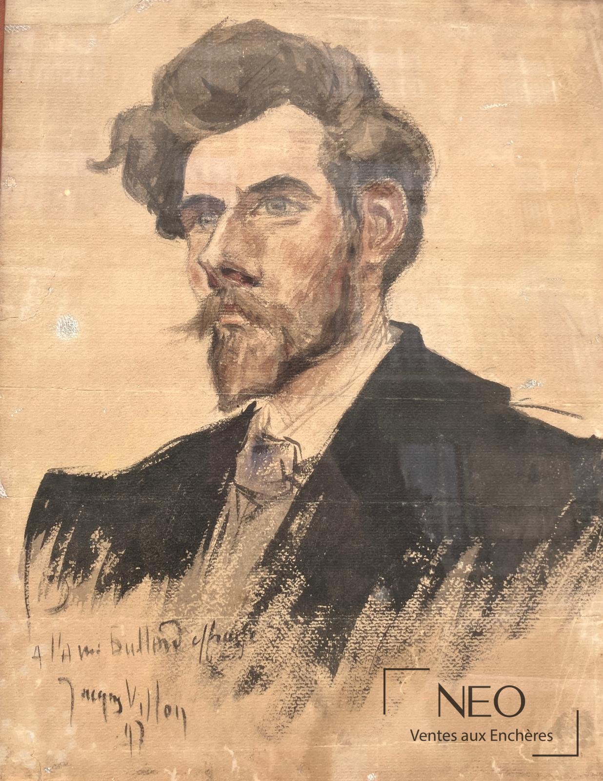 Portrait d’un homme en buste au crayon et à l’aquarelle sur papier