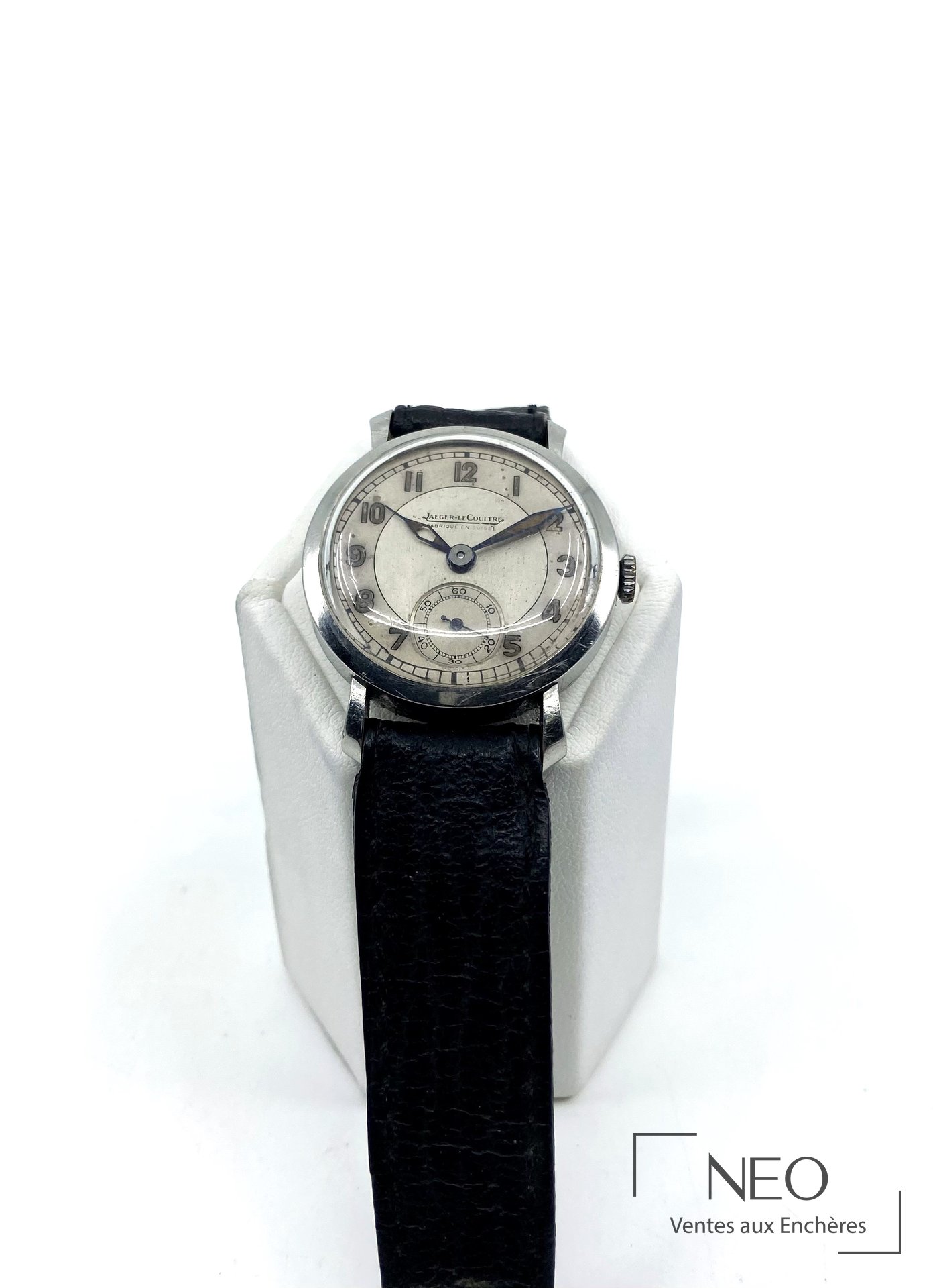Jaeger Lecoultre montre-bracelet en acier, cadran argenté, seconde à 6 h