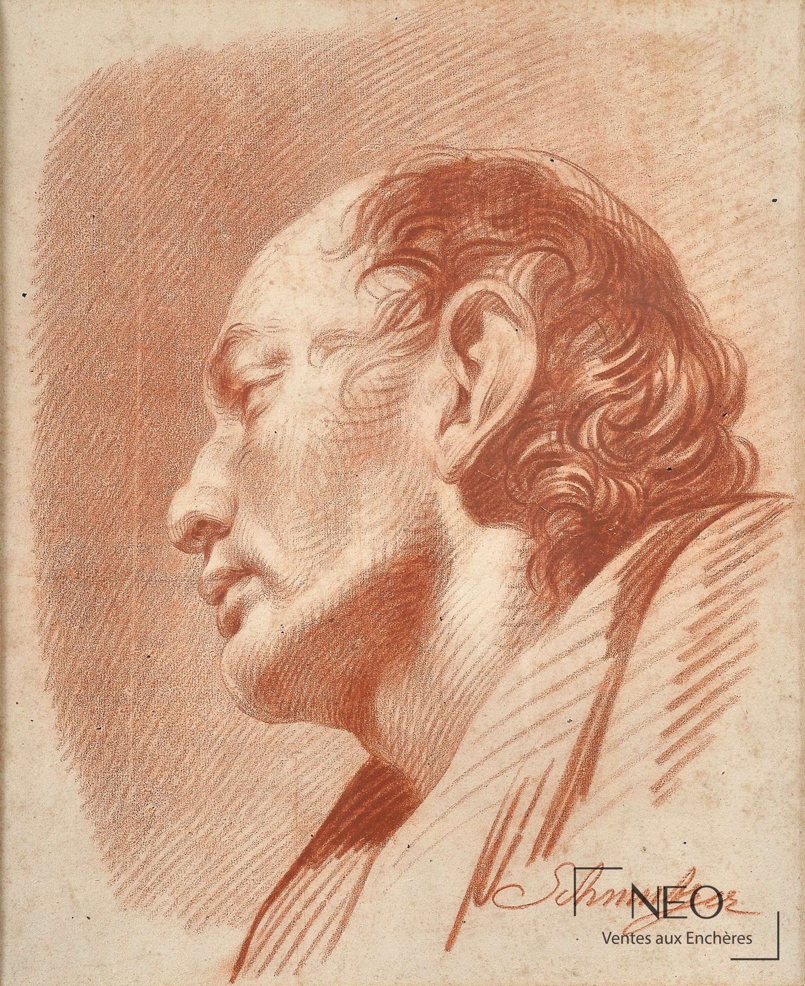 Jakob Matthias II Schmutzer, Portrait d&rsquo;homme, sanguine sur papier vergé