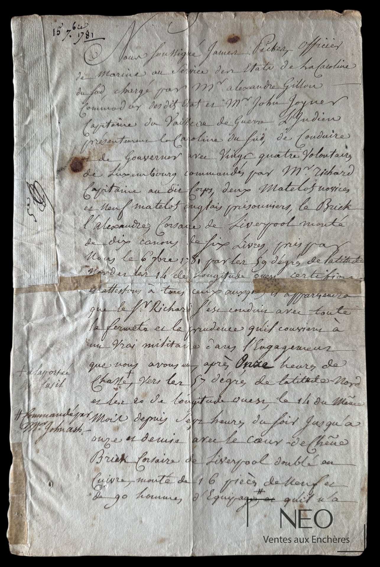 Manuscrit ancien signé James Picker