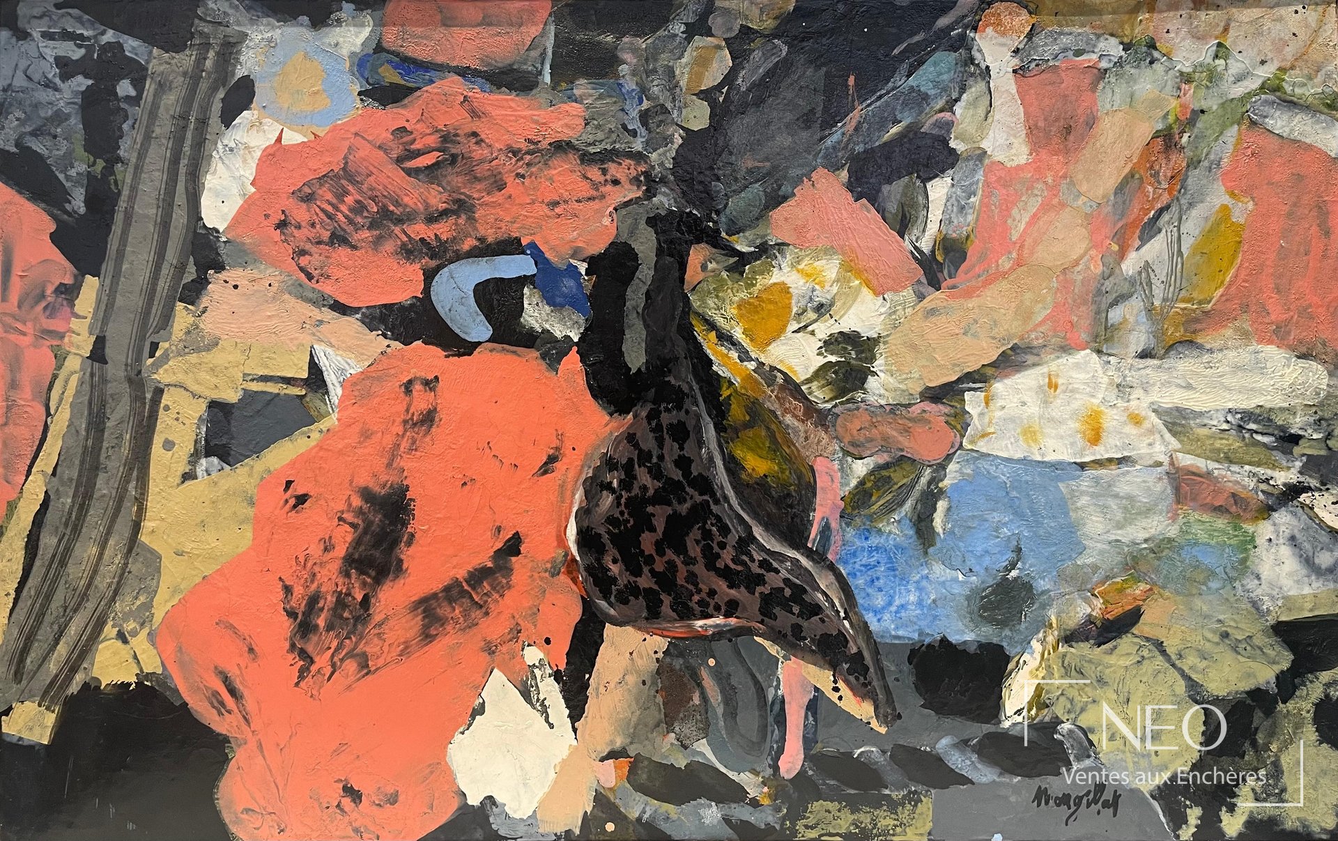 Janine Mongillat, Composition abstraite, huile sur toile, 1961