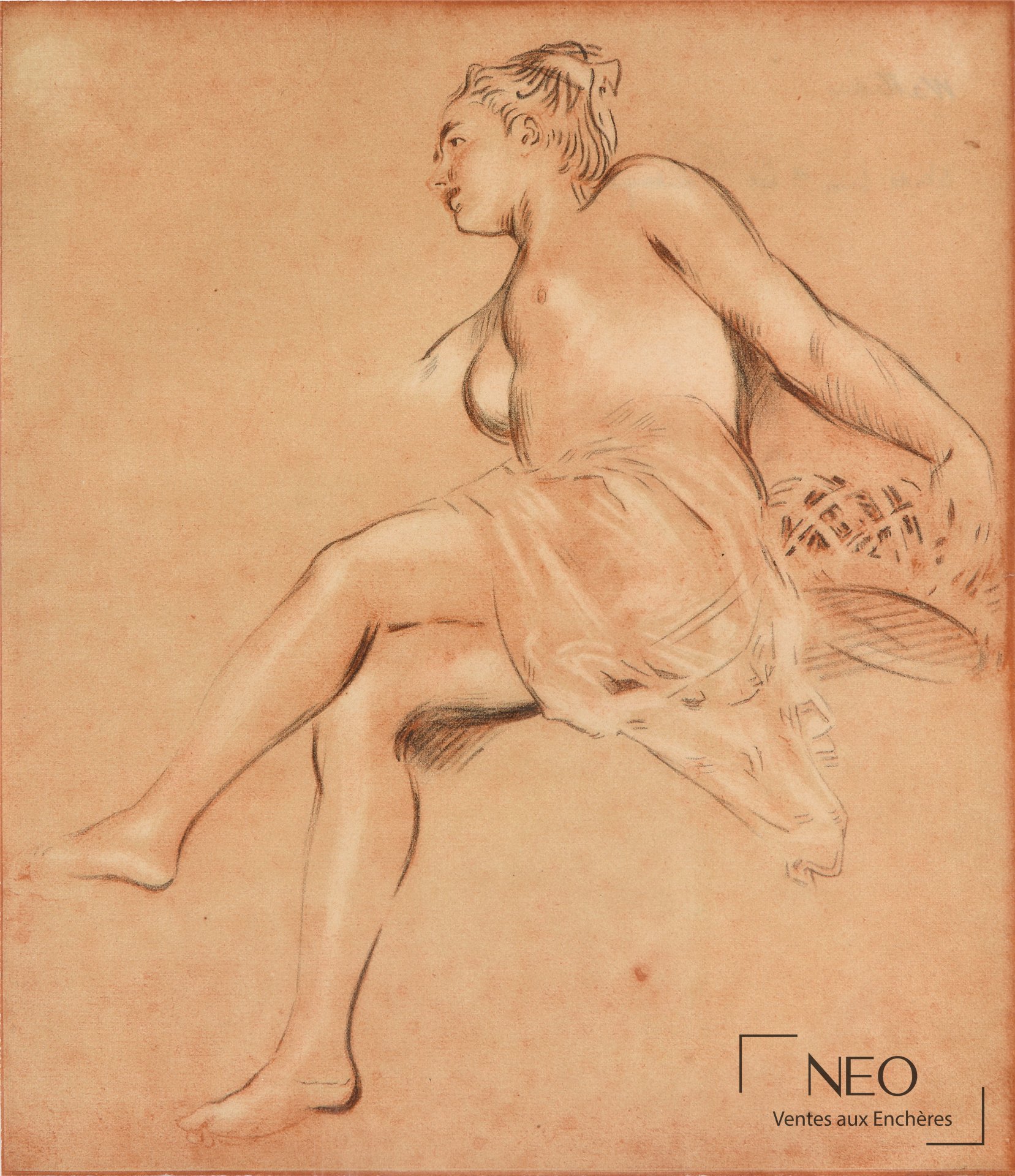 Figure féminine nue de profil dans une impression offset sur papier