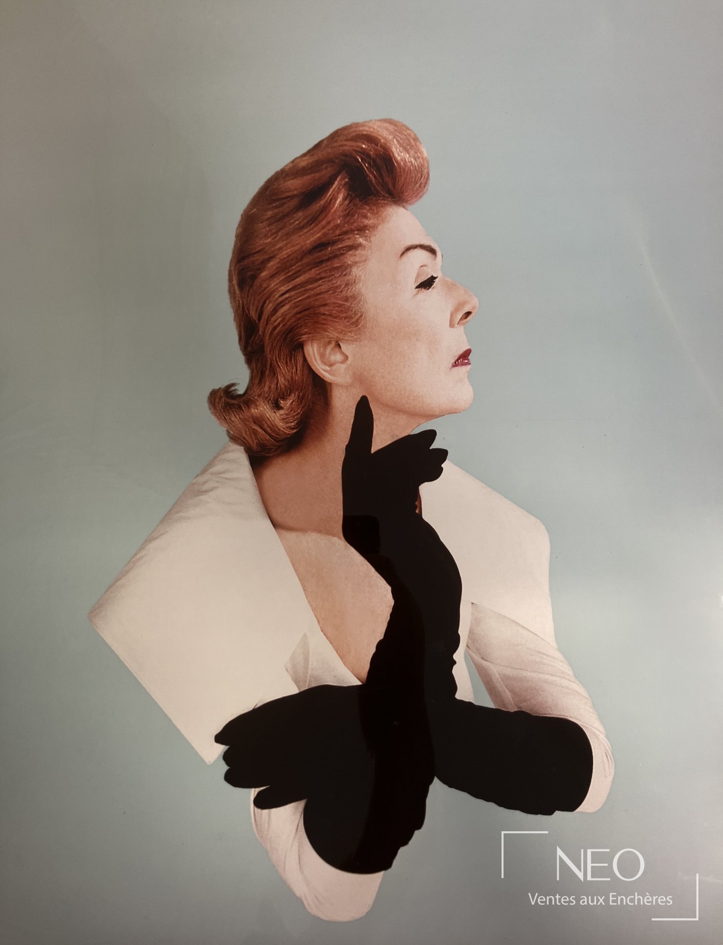 Tirage offset couleurs montrant le portrait d’une femme de profil sur fond clair