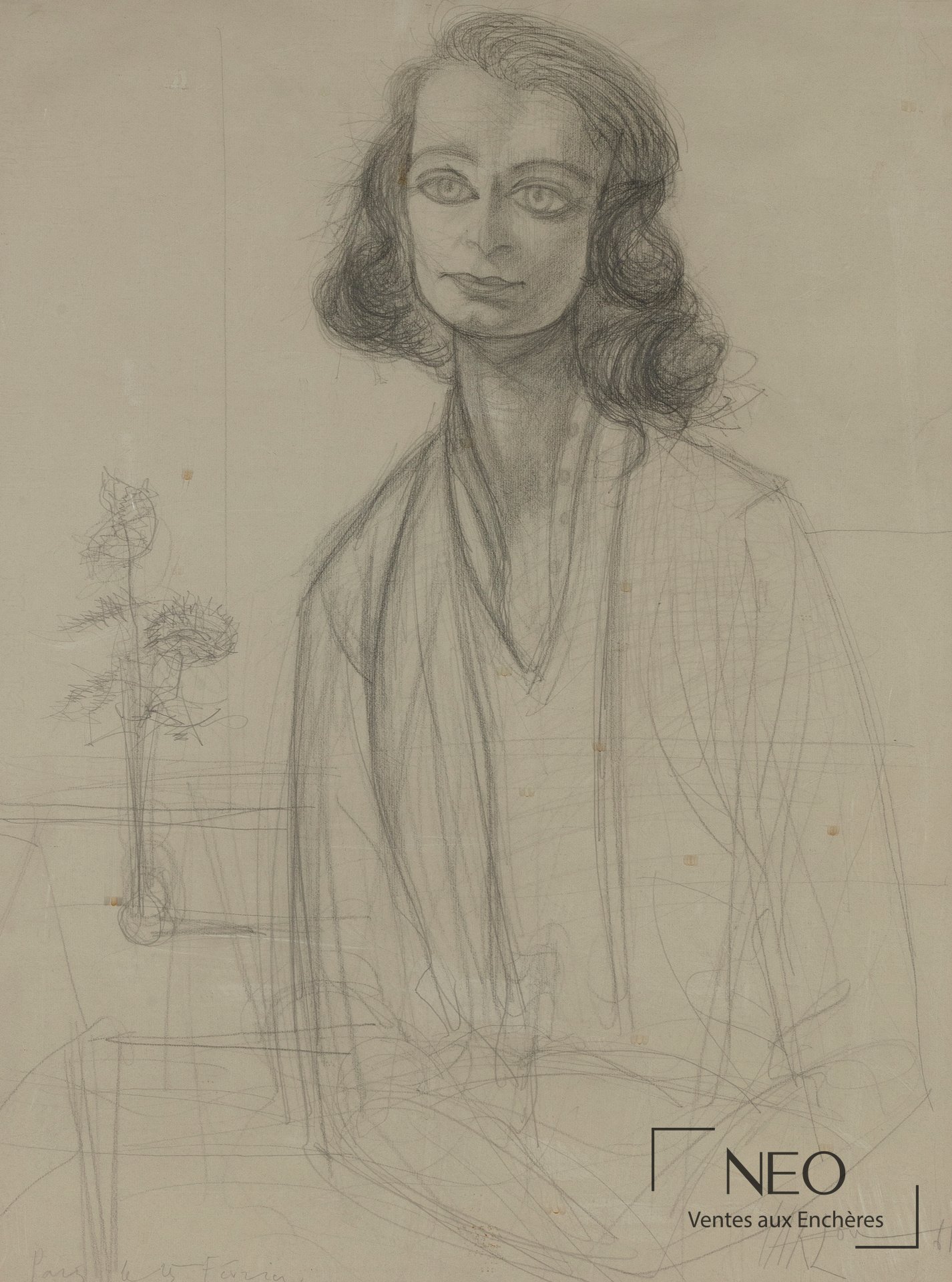 Portrait de femme de Jean Carzou au crayon graphite sur papier vergé