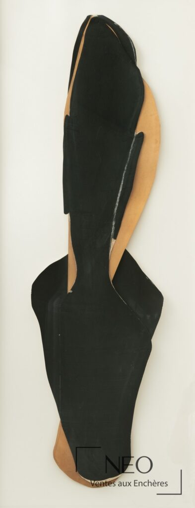 Composition abstraite verticale de Jean-Charles Blais en tons noirs et beige