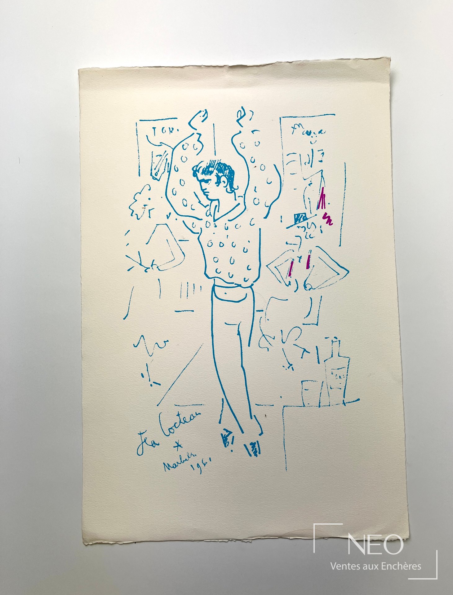 D’après Jean Cocteau, Fête bleue, lithographie en couleurs sur papier