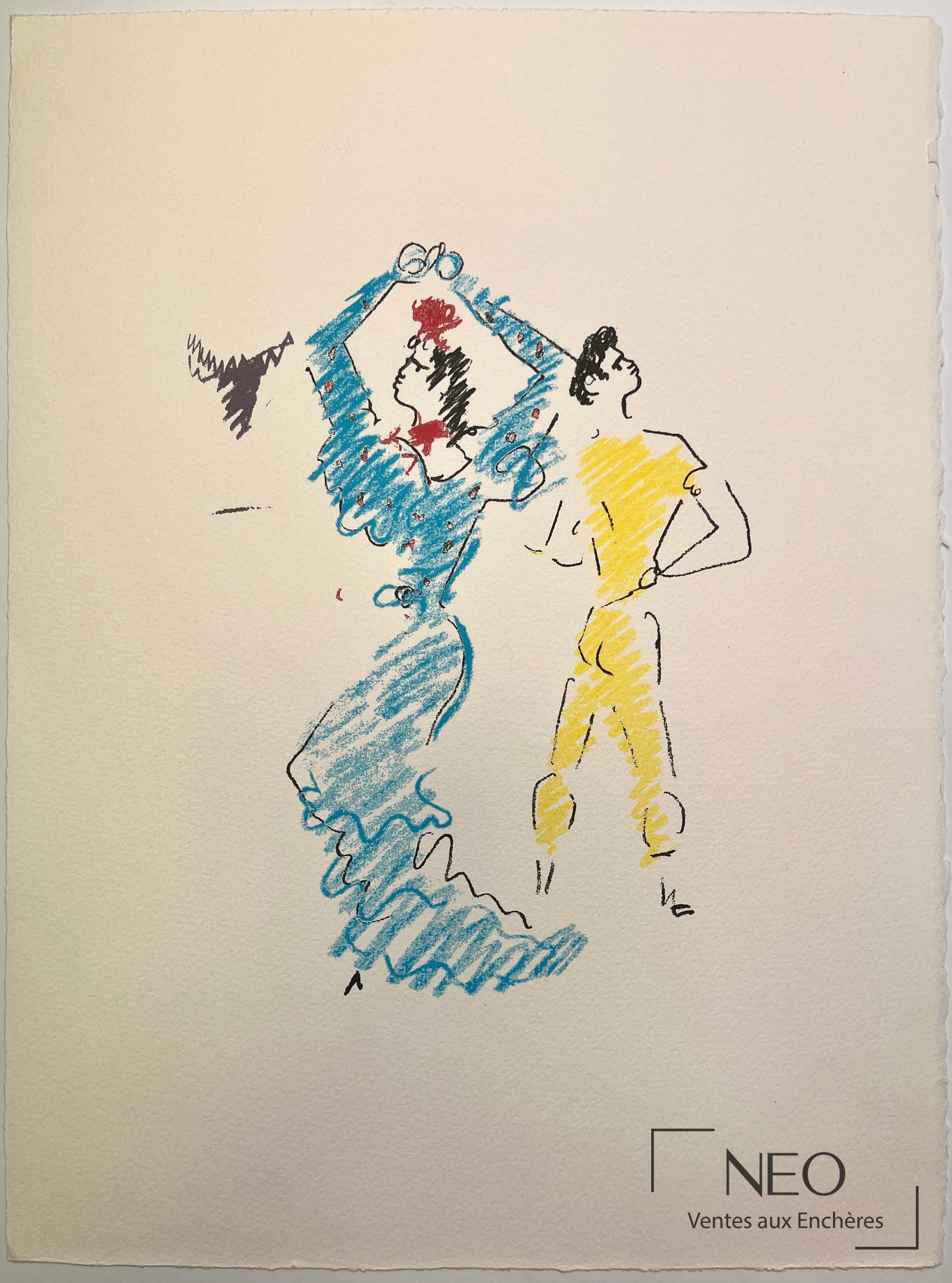 D’après Jean Cocteau, ensemble de deux lithographies en couleurs sur papier