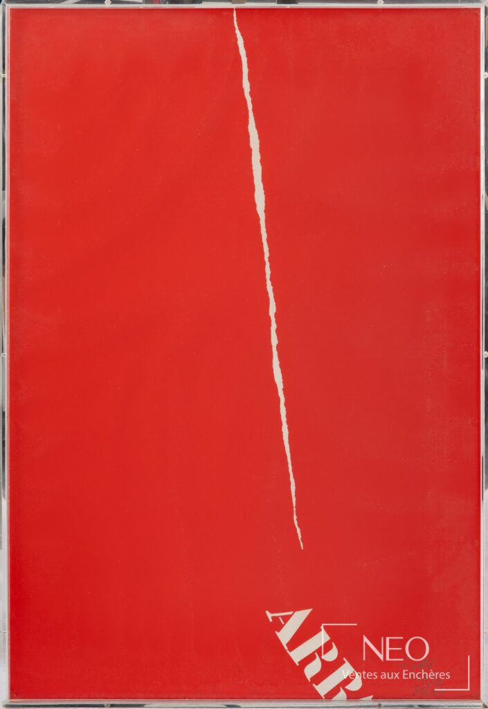 Sérigraphie rouge signée Jean Degottex sous plexiglas