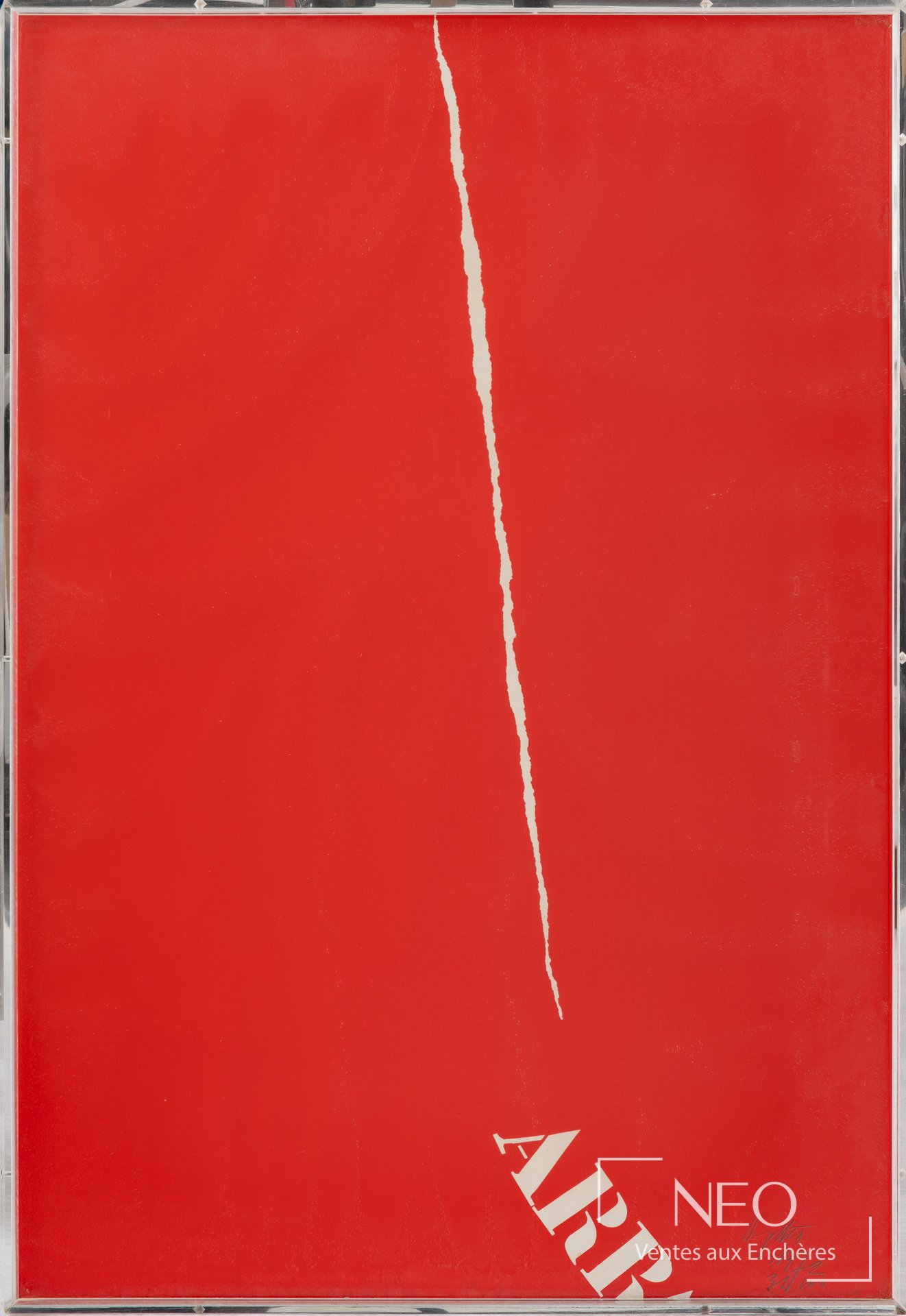 Sérigraphie rouge signée Jean Degottex sous plexiglas