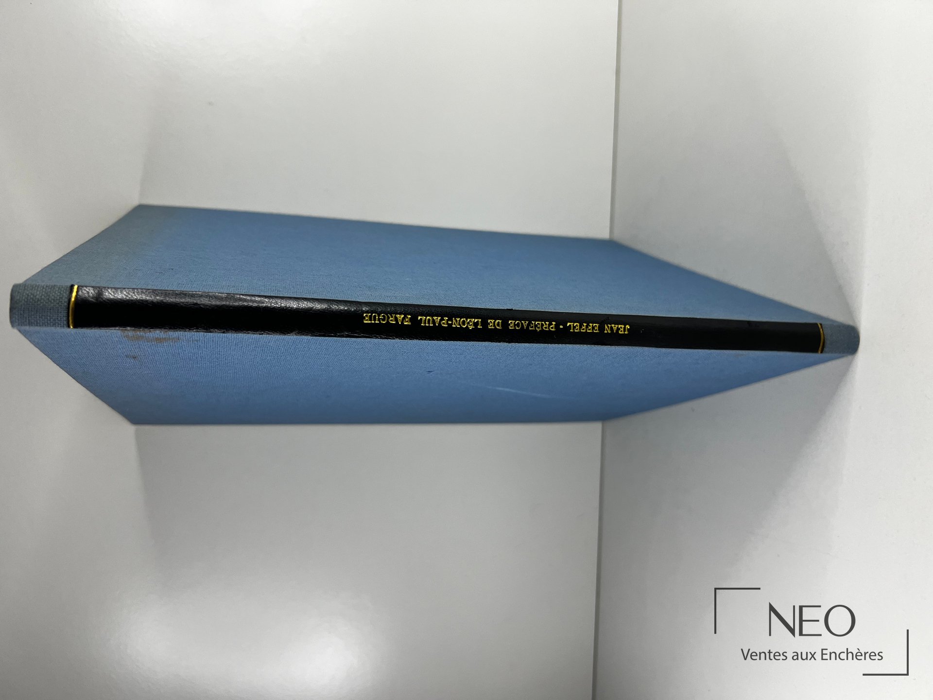 Dos et plats d'un livre relié en tissu bleu