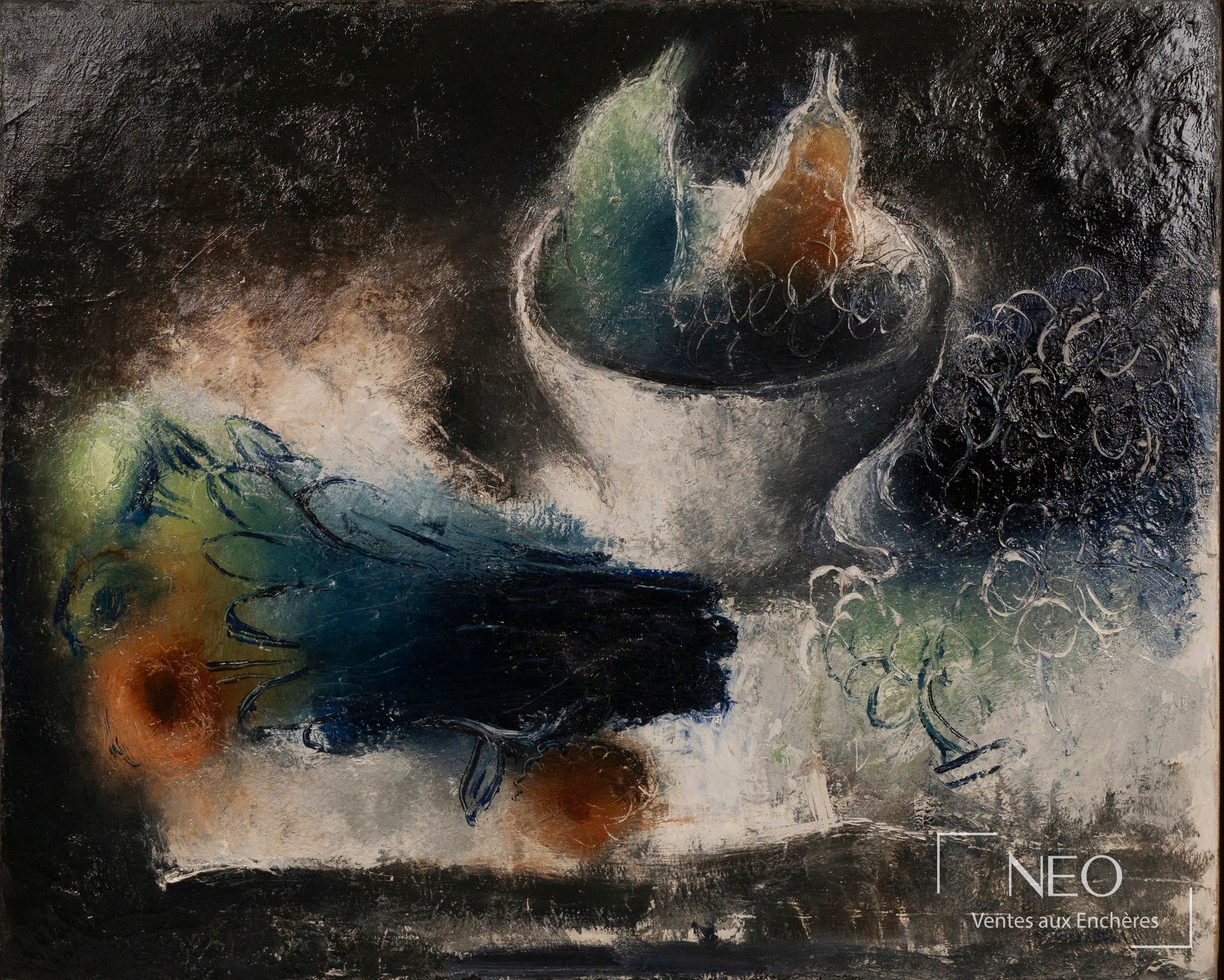 Huile sur toile abstraite de Jean Fautrier aux tons noirs