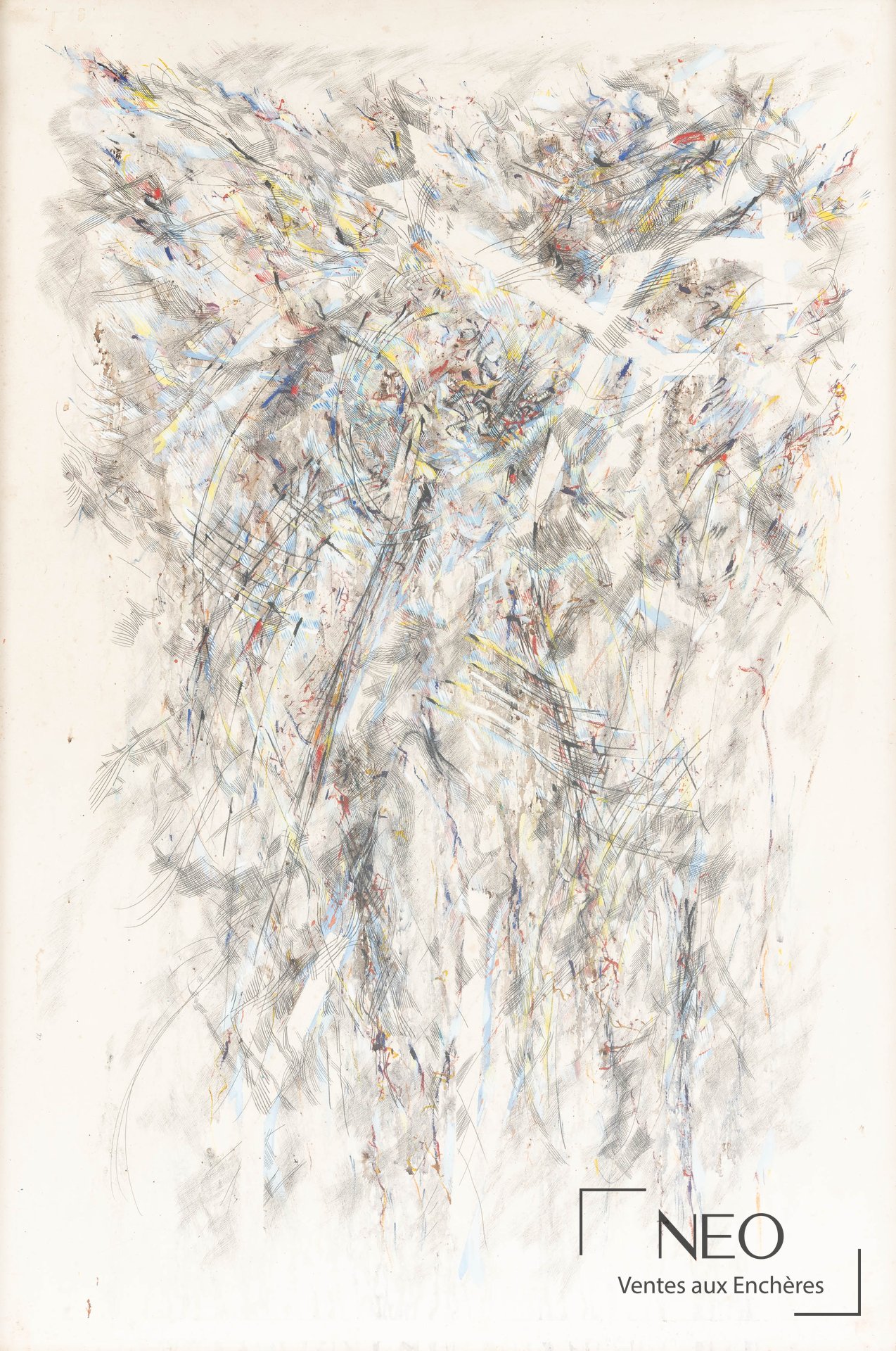 Jean-Jacques Ceccarelli, composition colorée, technique mixte sur carton