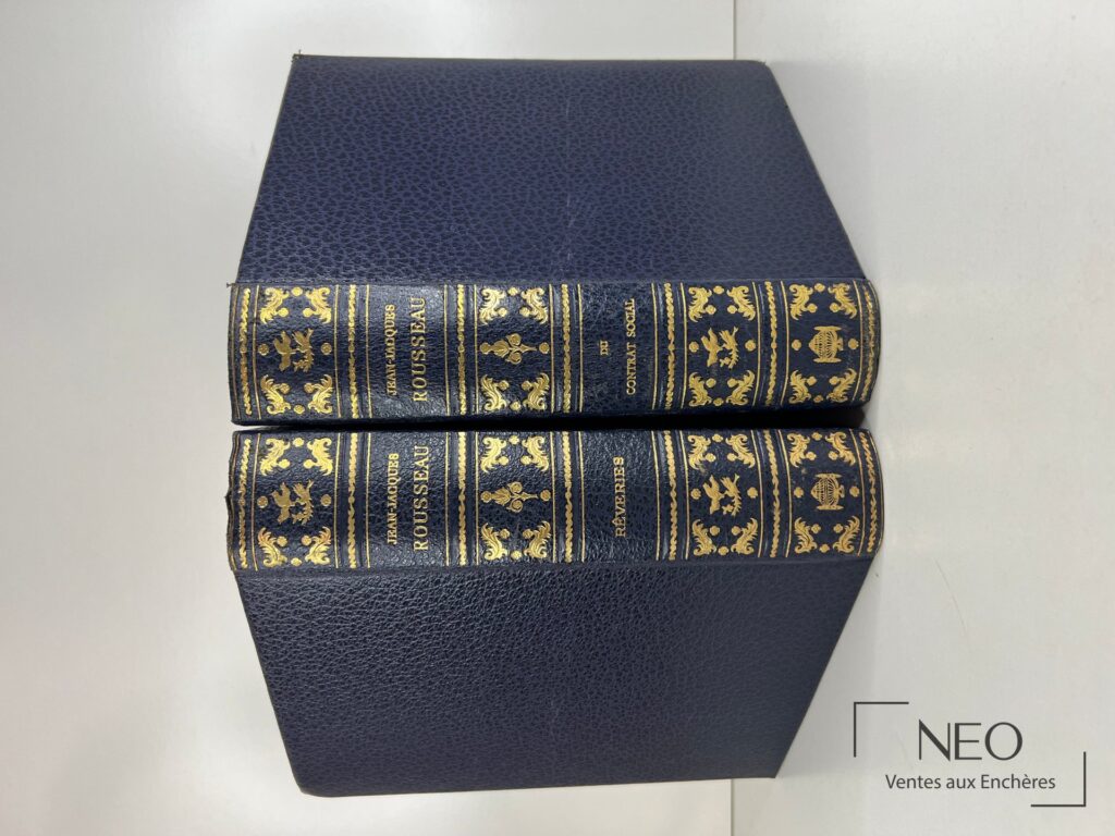 Deux volumes reliés en toile bleue avec dos ornés de dorures