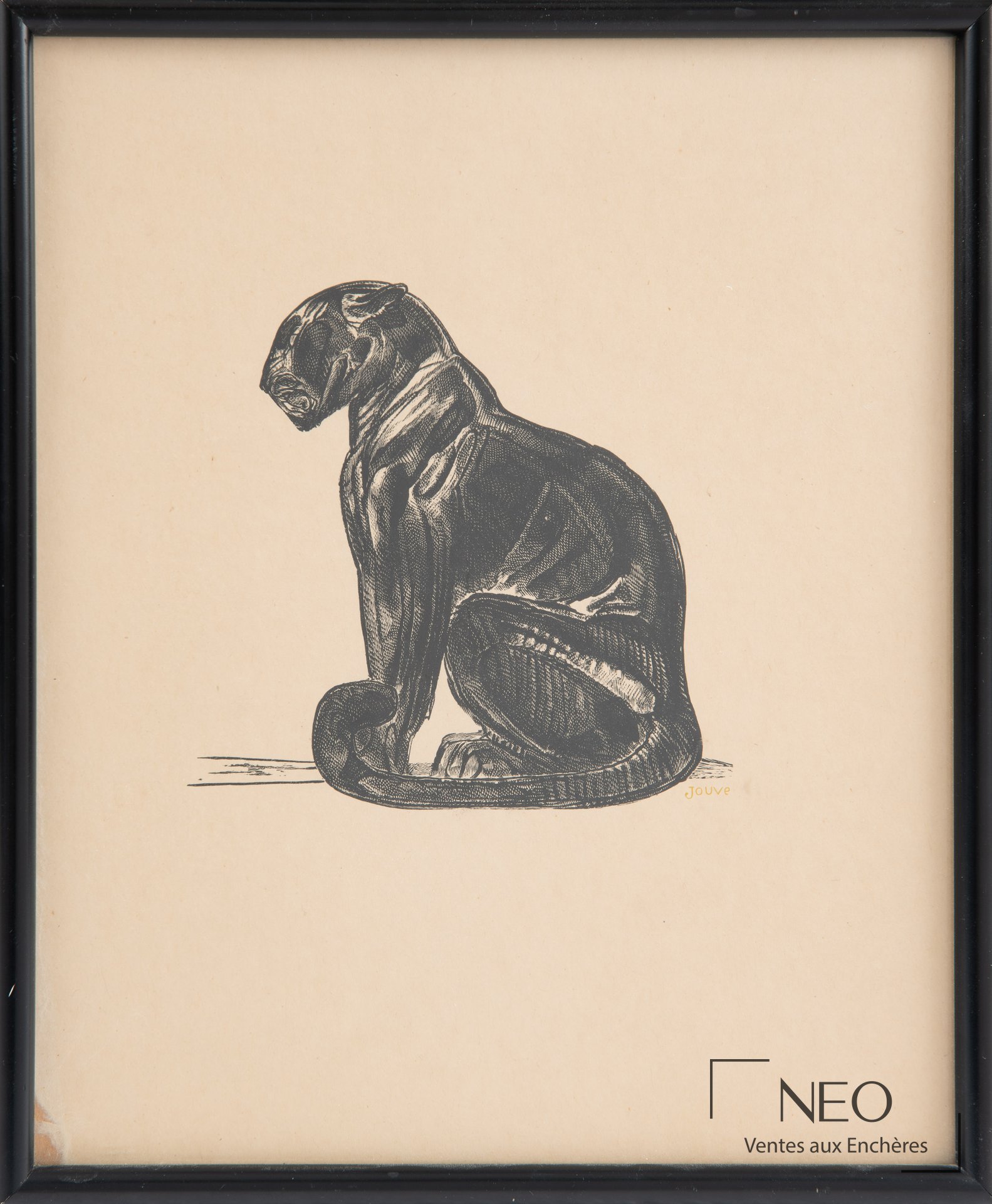Gravure sur bois représentant une panthère noire