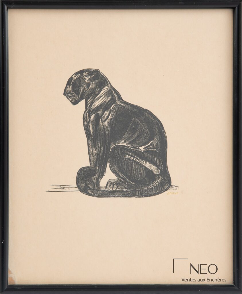 Gravure sur bois représentant une panthère noire