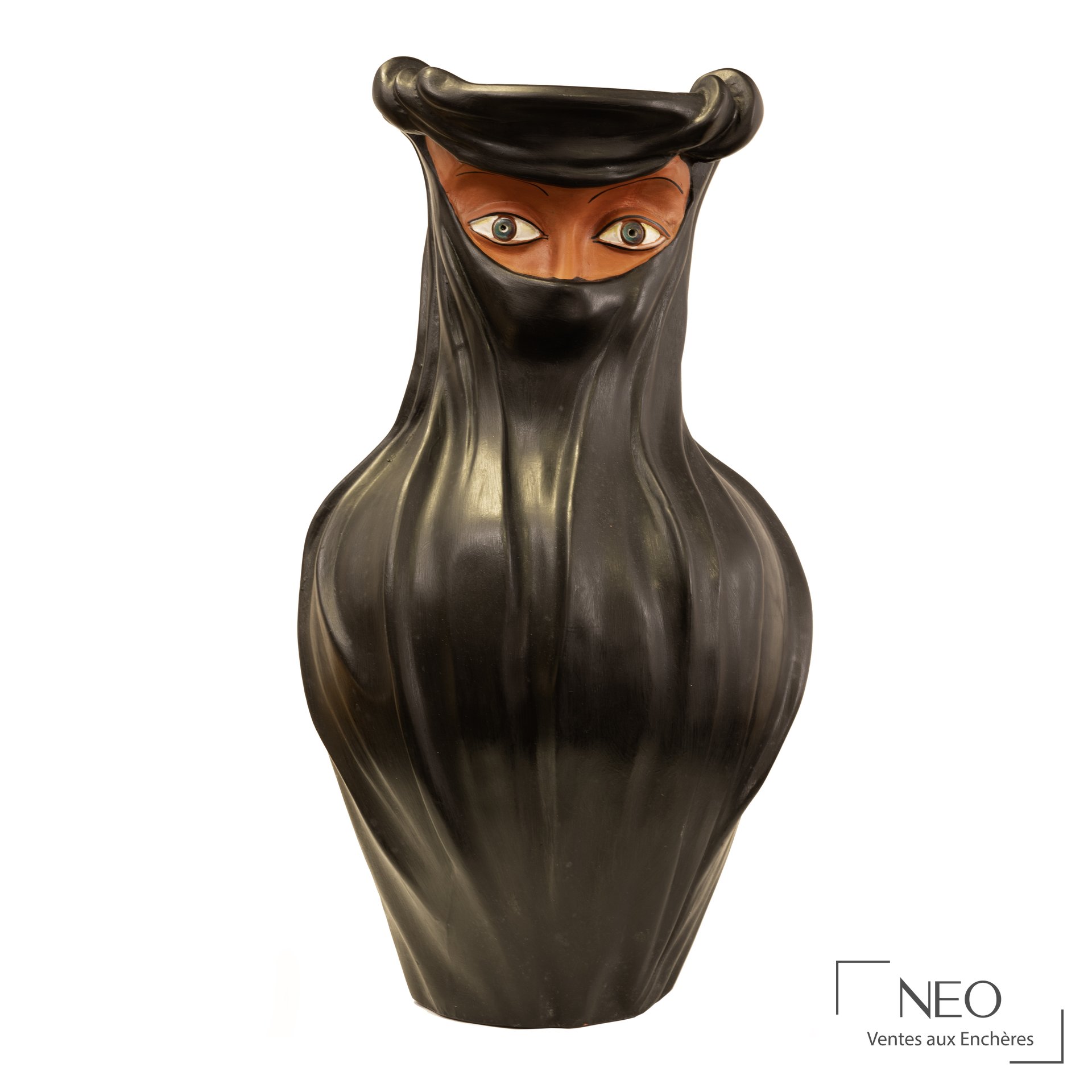 Vase balustre de Jean Marais représentant une femme au turban