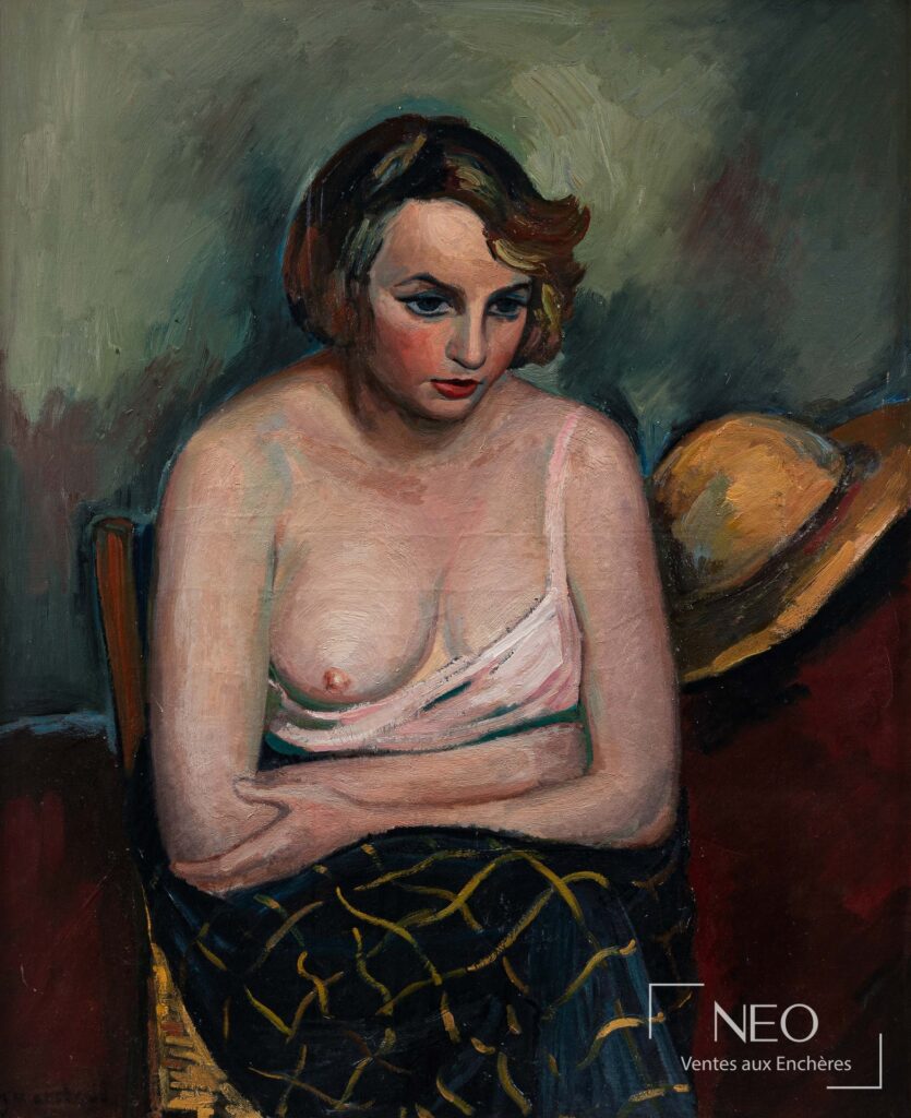 Femme assise peinte à l'huile sur toile