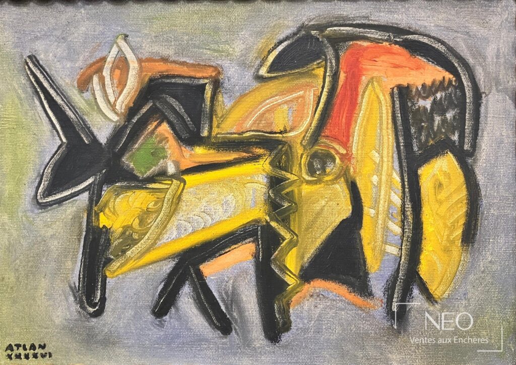 Composition abstraite de Jean-Michel Atlan en couleurs vives sur toile