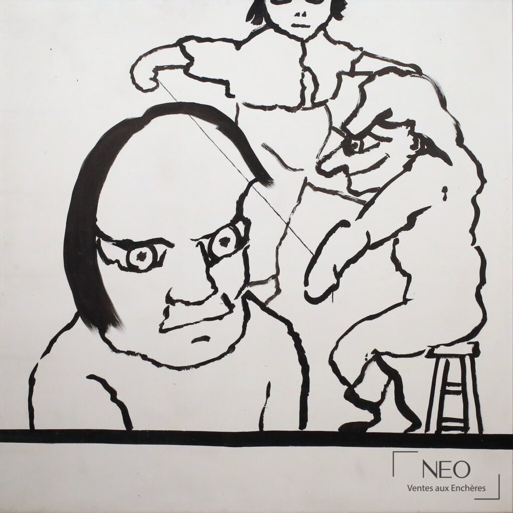 Composition à l'encre noire sur toile