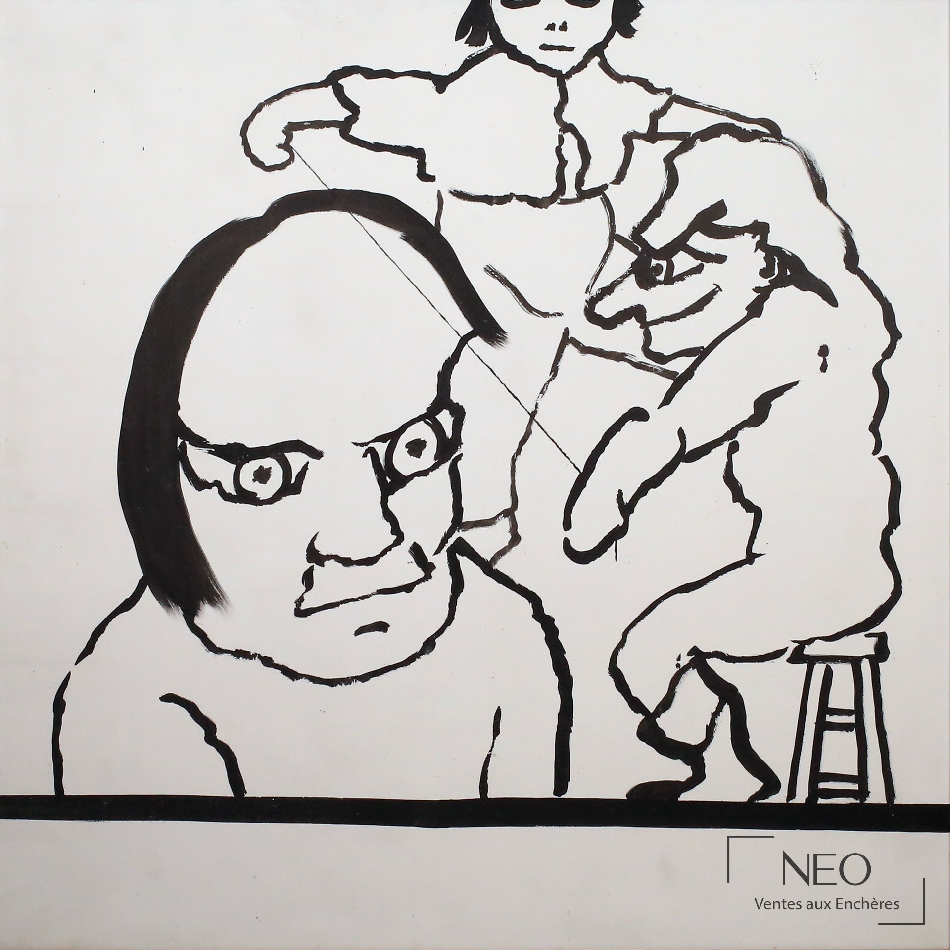 Composition à l'encre noire sur toile