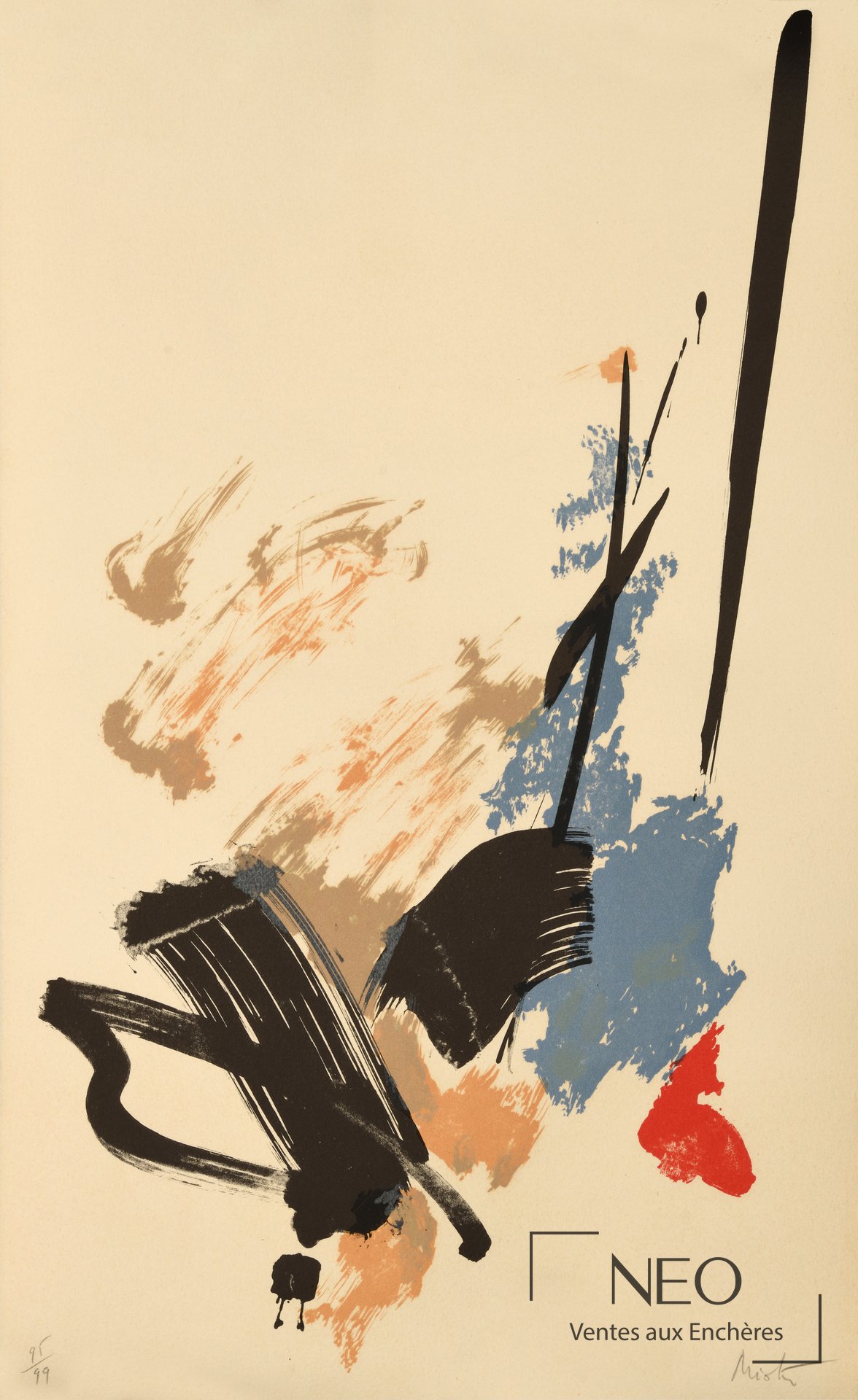 Composition abstraite en lithographie couleur avec signature et numérotation dans la marge