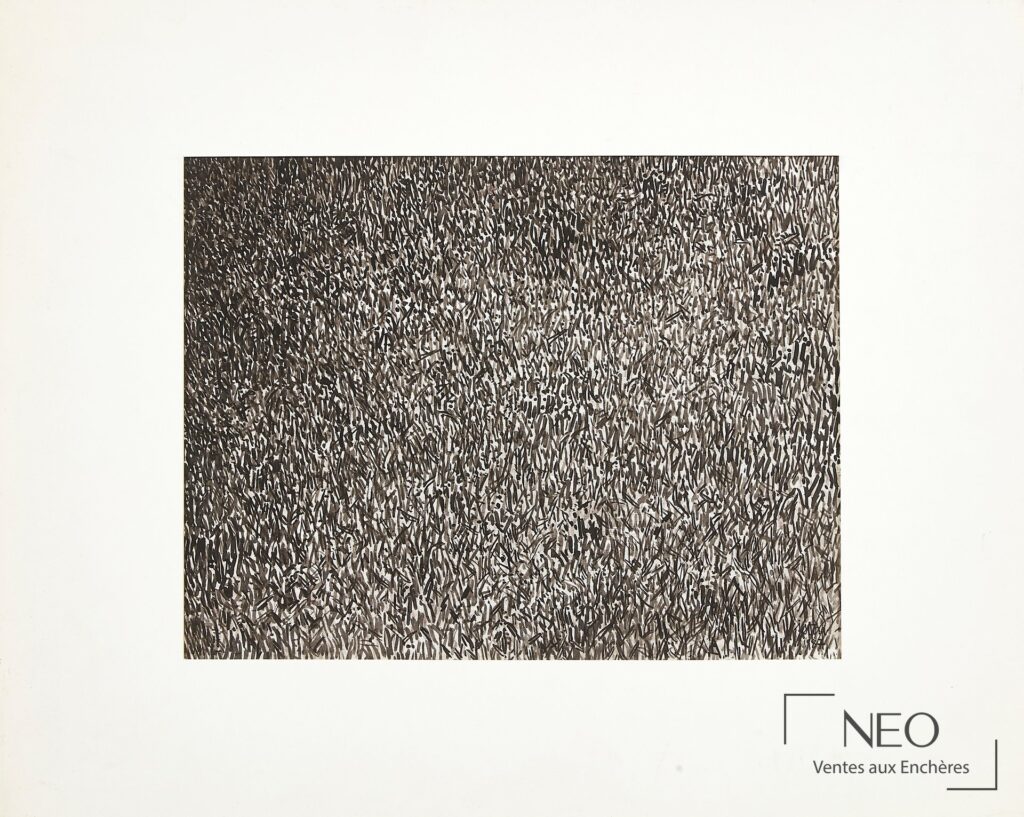 Dessin abstrait en encre et lavis d'encre sur papier