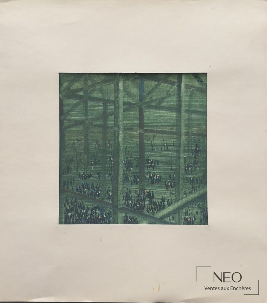 Œuvre abstraite verte de Jean-Pierre Stora sur carton