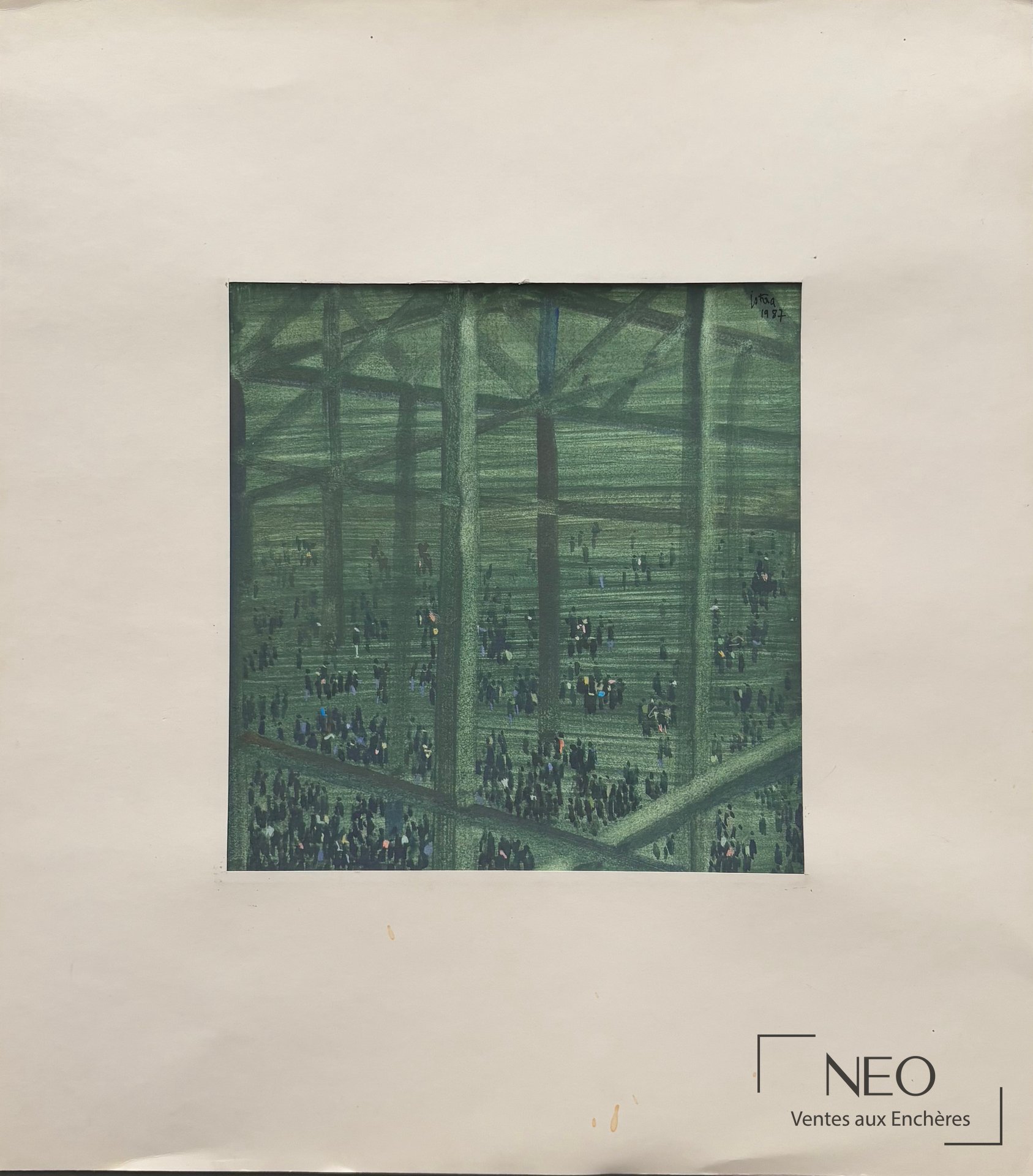 Œuvre abstraite verte de Jean-Pierre Stora sur carton