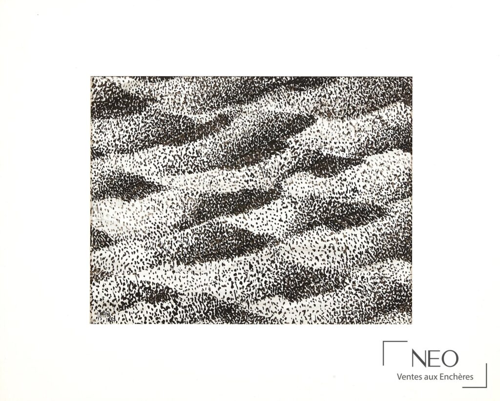 Dessin abstrait à l'encre noire et brune sur papier