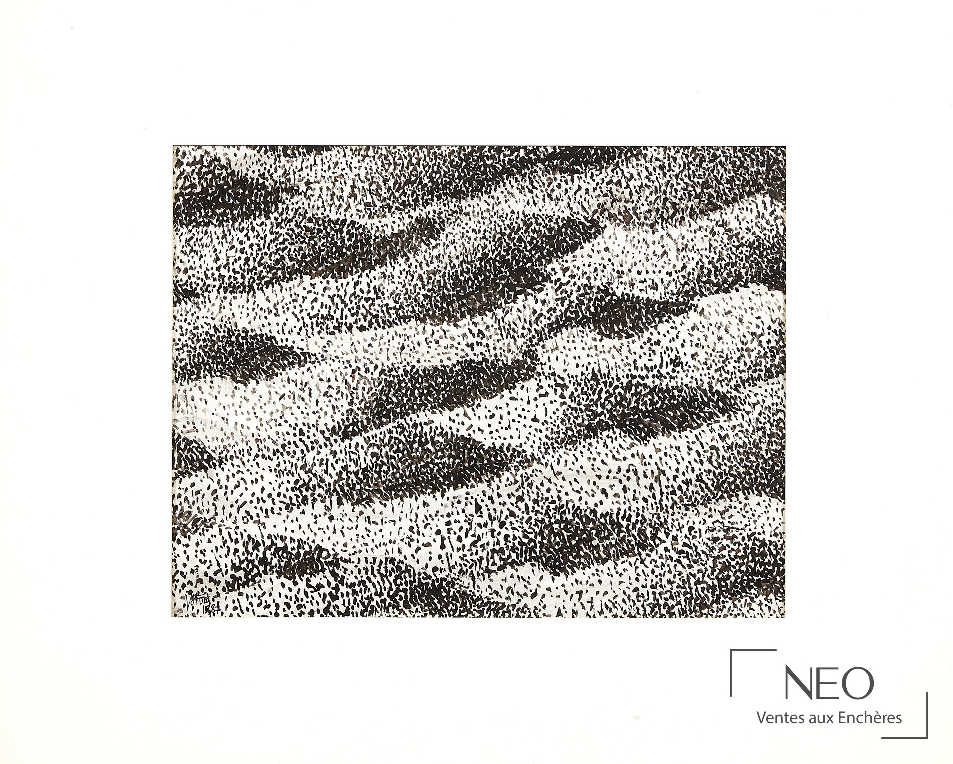 Dessin abstrait à l'encre noire et brune sur papier