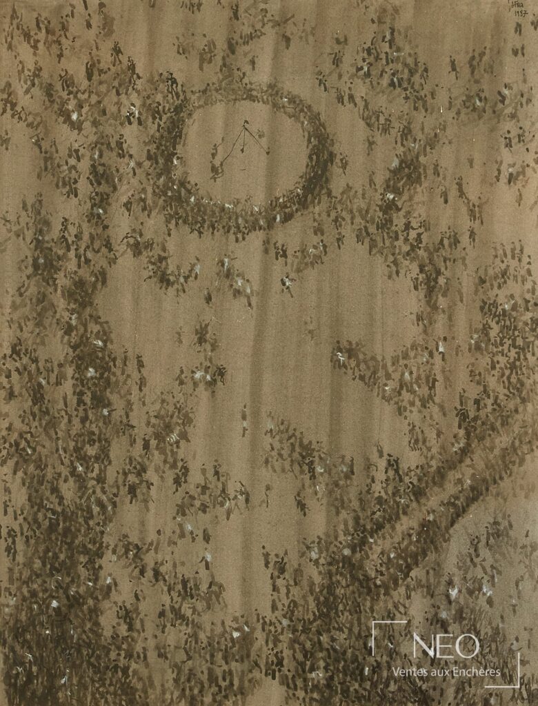 Vue rapprochée de l'encre sur papier Beaubourg de Jean-Pierre Stora
