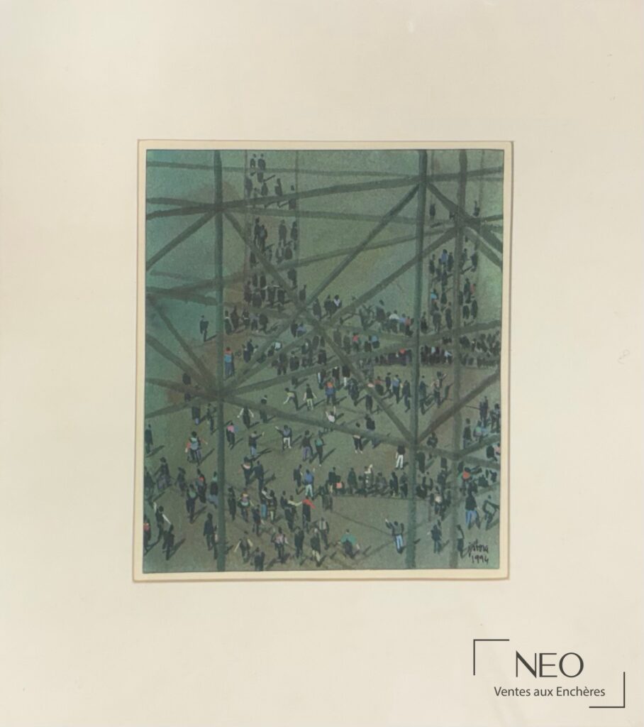 Œuvre de Jean-Pierre Stora représentant l’intérieur du Centre Pompidou