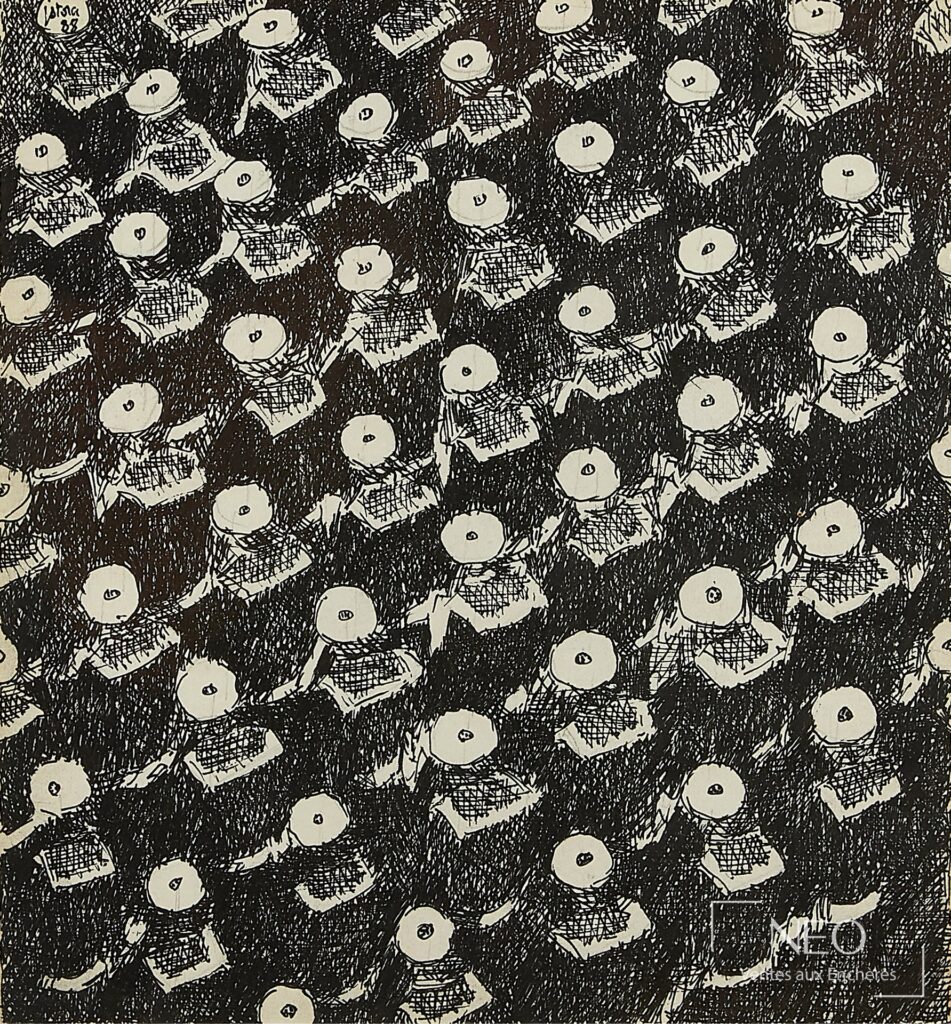 Dessin abstrait en noir et blanc de Jean-Pierre Stora