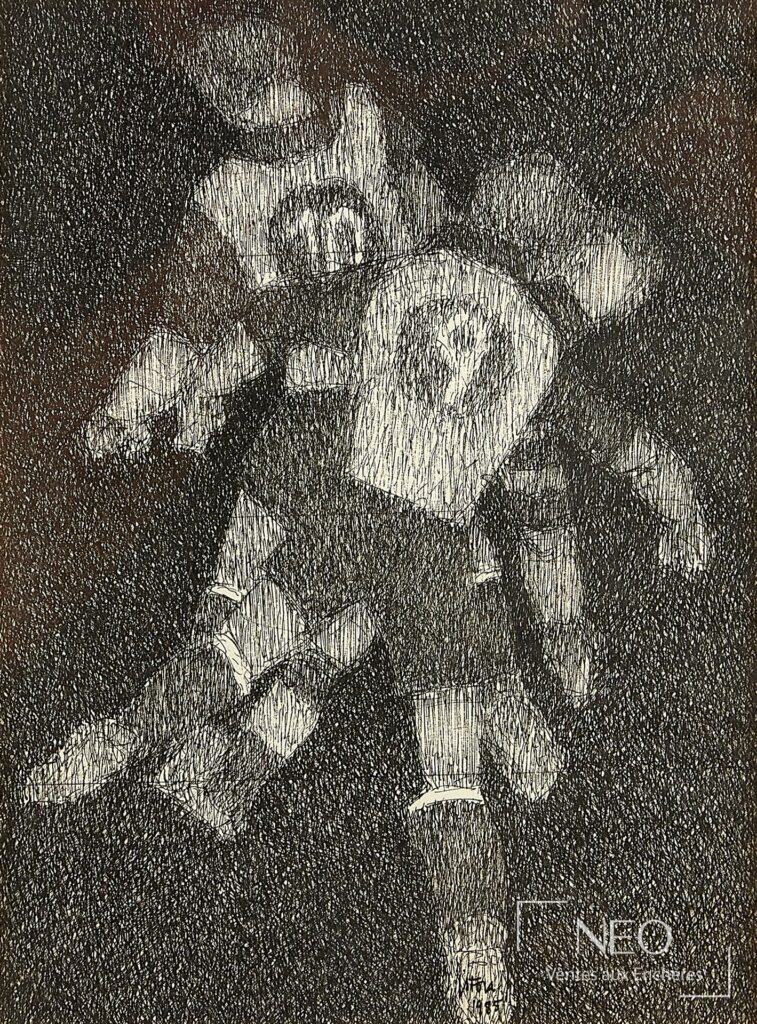 Dessin de footballers à l'encre de Chine