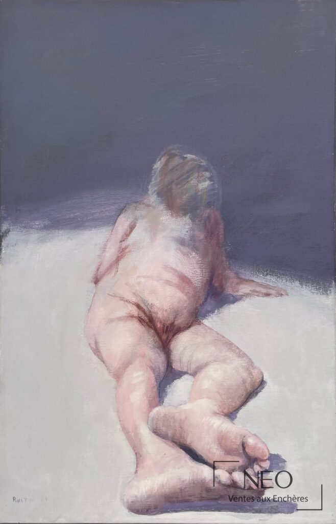 Huile sur toile de Jean Rustin représentant une figure nue assise
