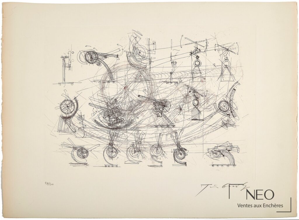 Composition abstraite de Jean Tinguely sur papier vélin