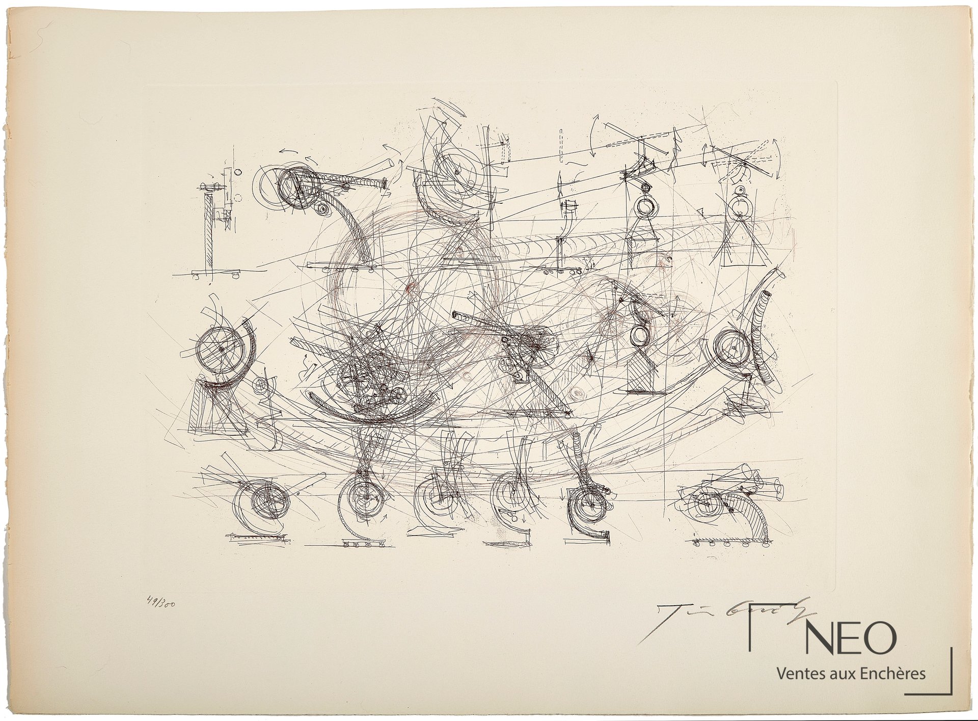 Composition abstraite de Jean Tinguely sur papier vélin