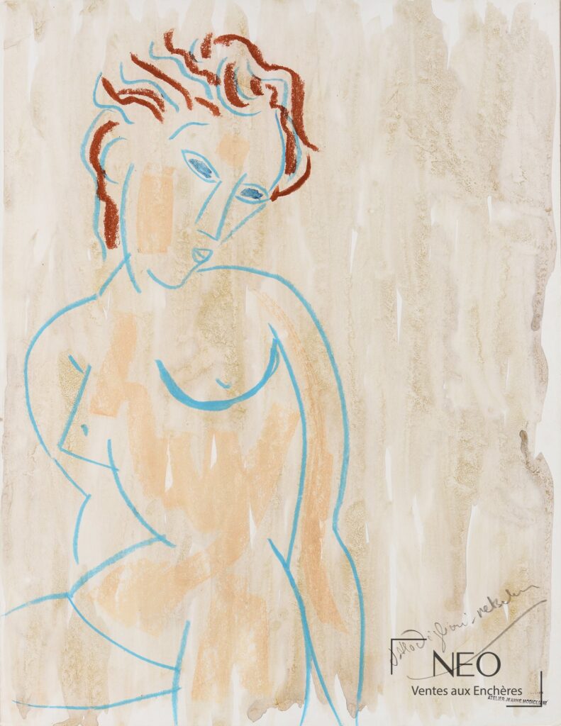 Figure féminine au pastel sur papier