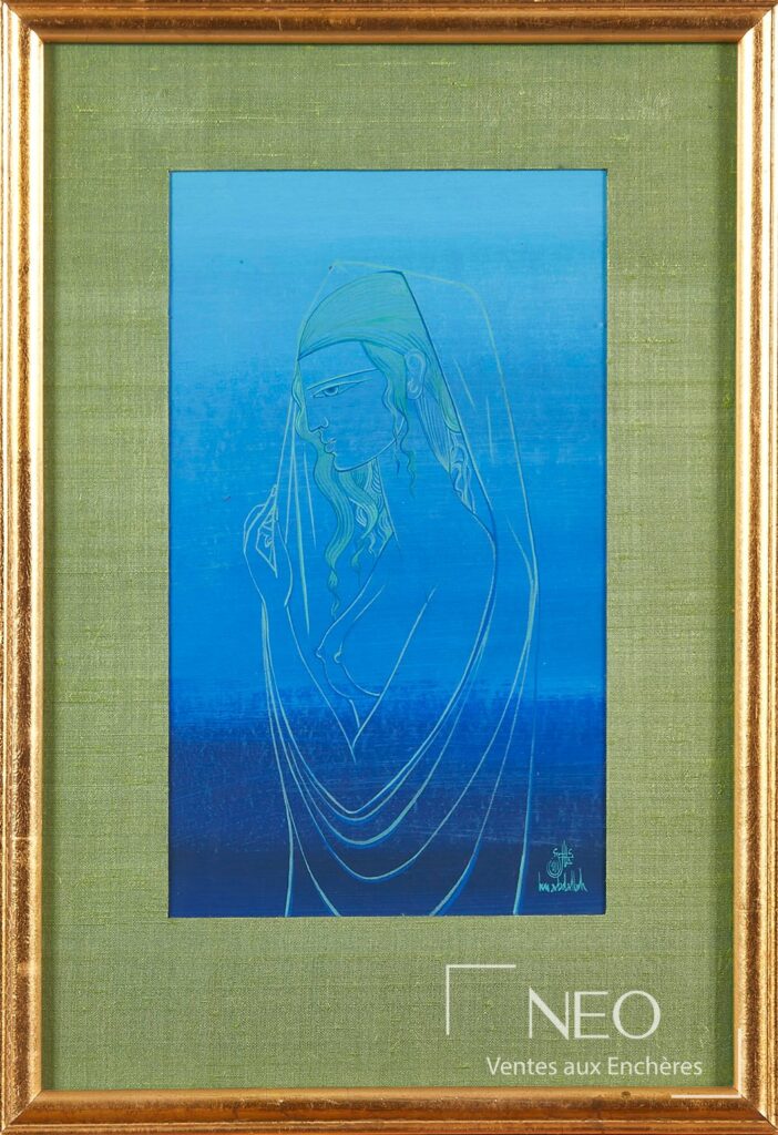 Figure féminine de profil en bleu