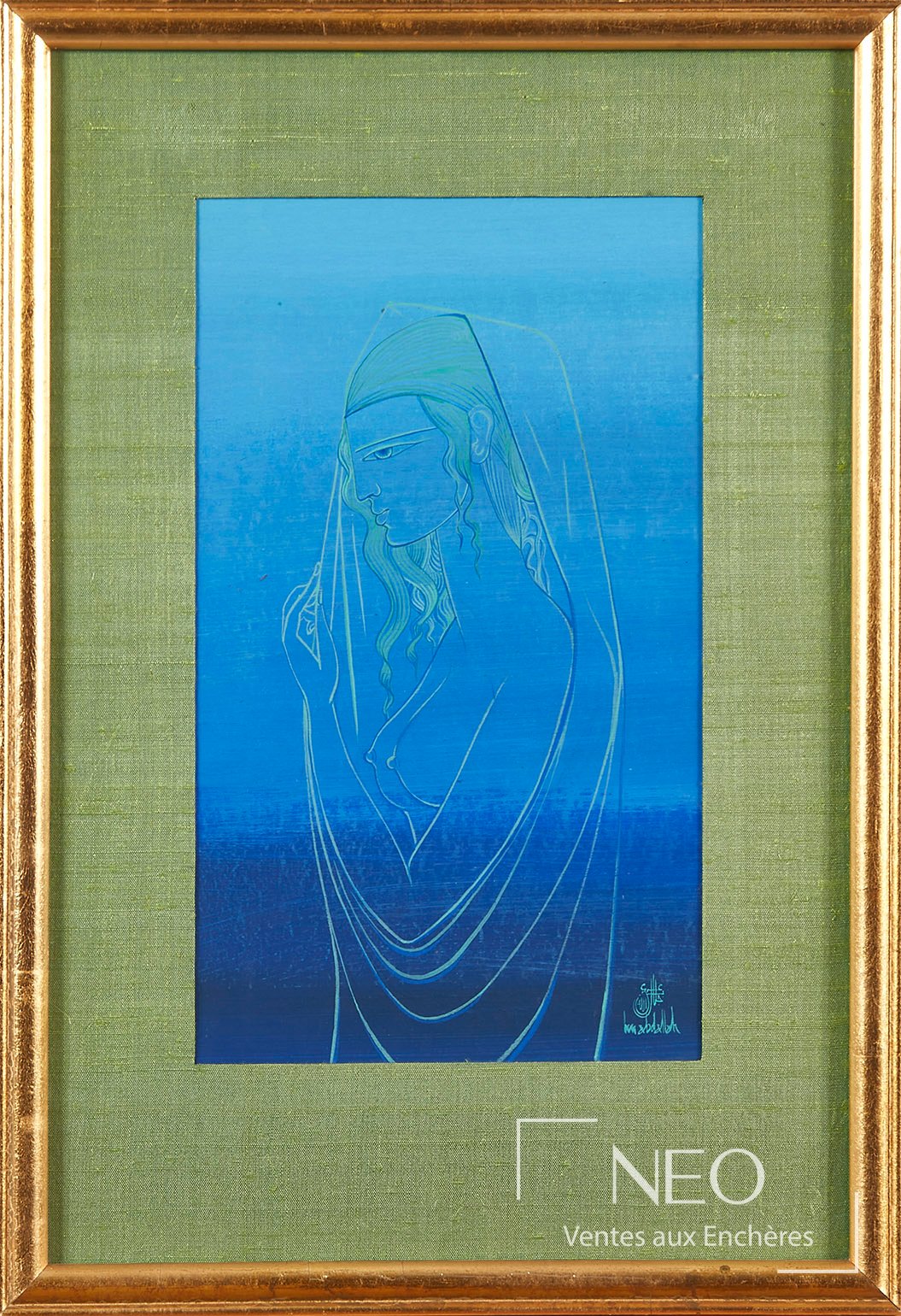 Figure féminine de profil en bleu