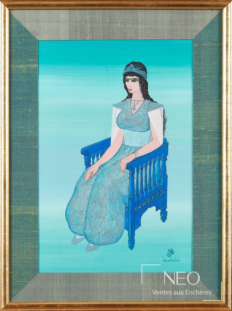 Femme assise de Jellal Ben Abdallah dans un cadre en bois doré
