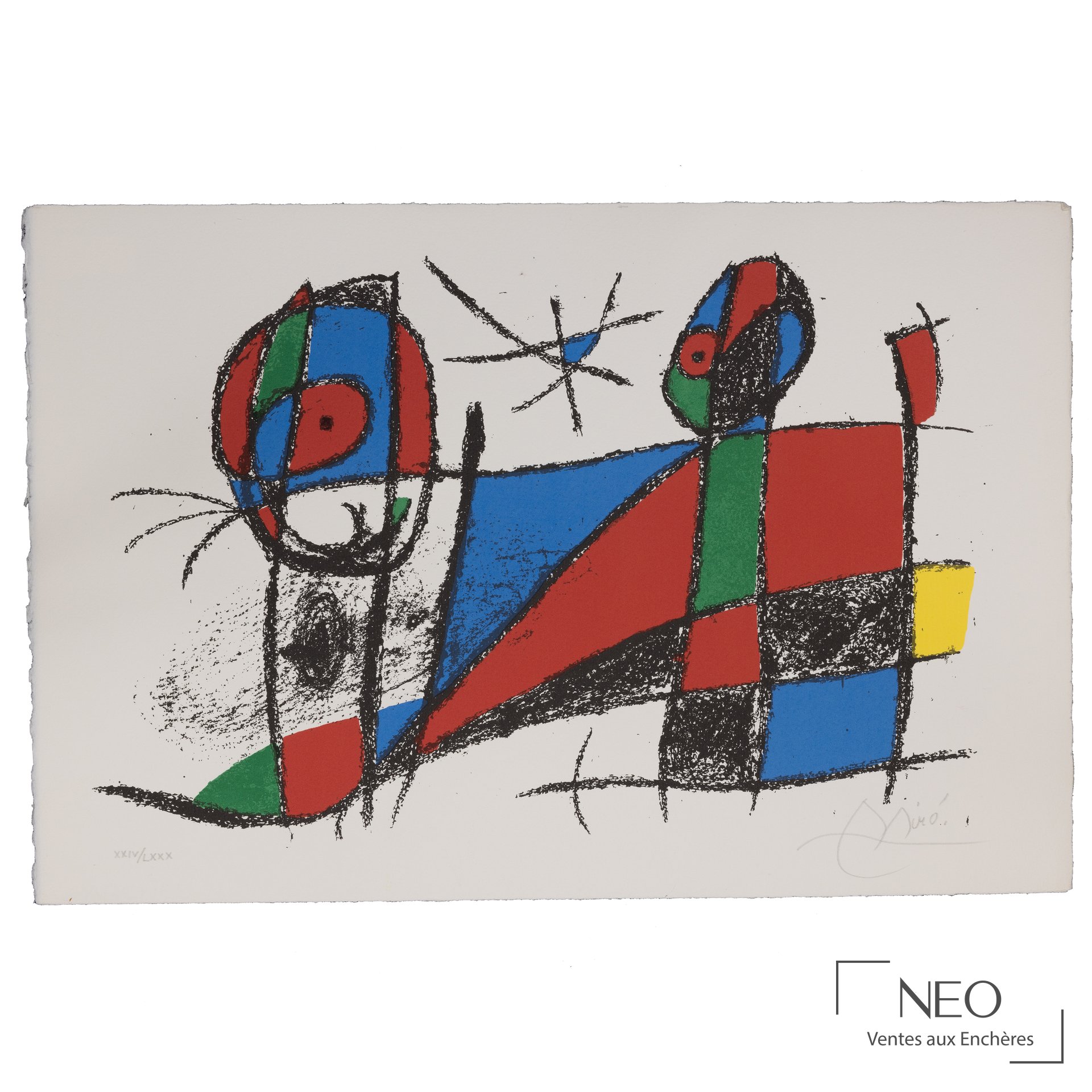 Lithographie en couleurs de Joan Miró représentant une composition abstraite