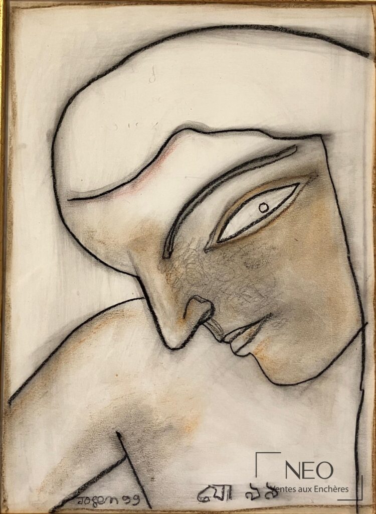 Visage de profil au pastel