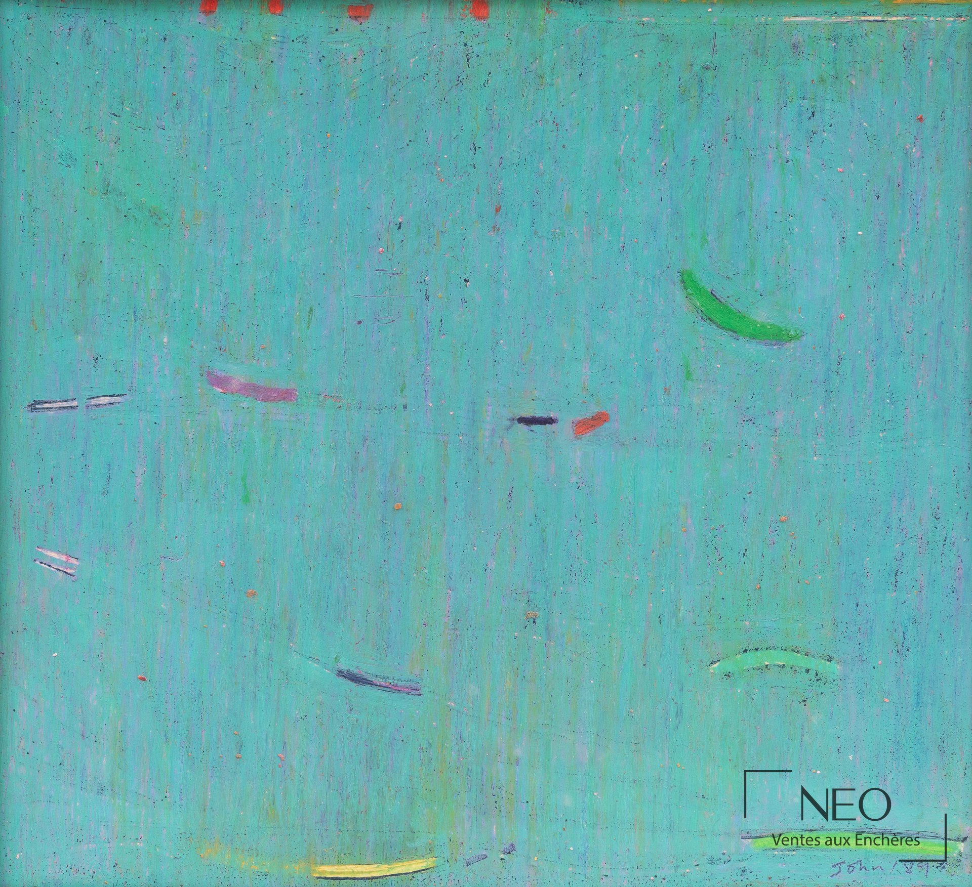 John Tun Sein Composition abstraite en bleu, pastel sur papier