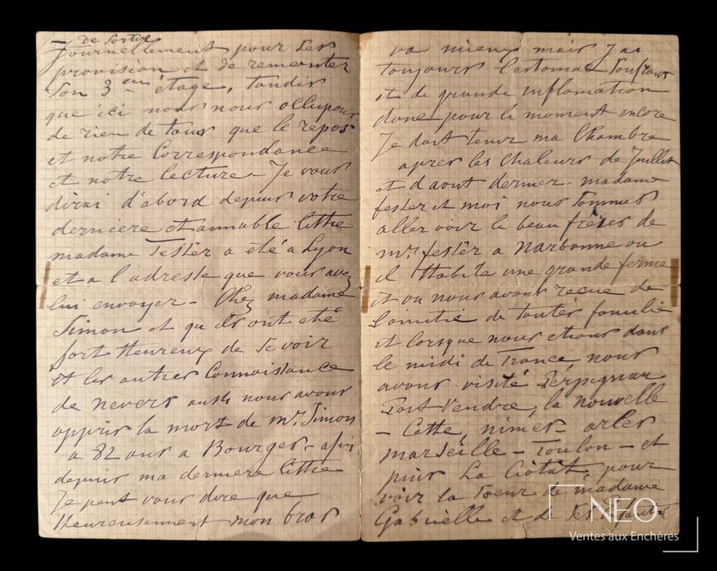Lettre manuscrite ouverte de Jongkind sur papier à carreaux