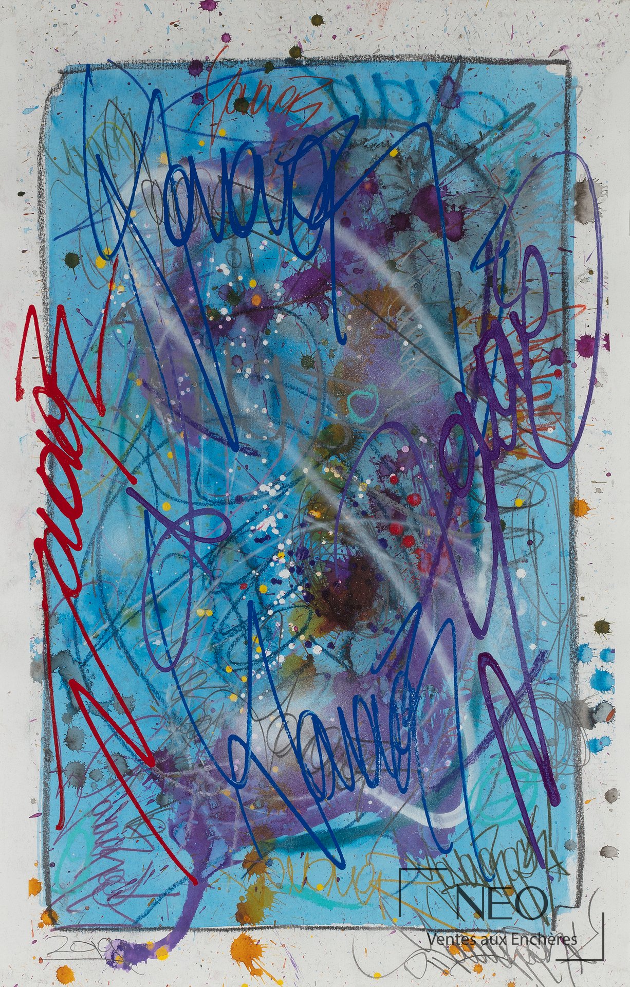 Œuvre abstraite de JonOne aux dominantes bleues