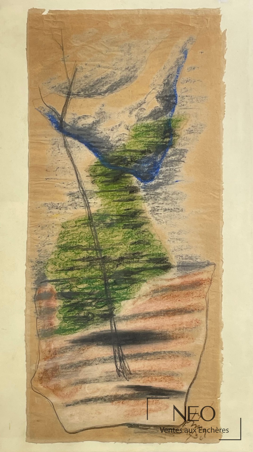 Composition abstraite de Josef Šima au crayon gras sur papier