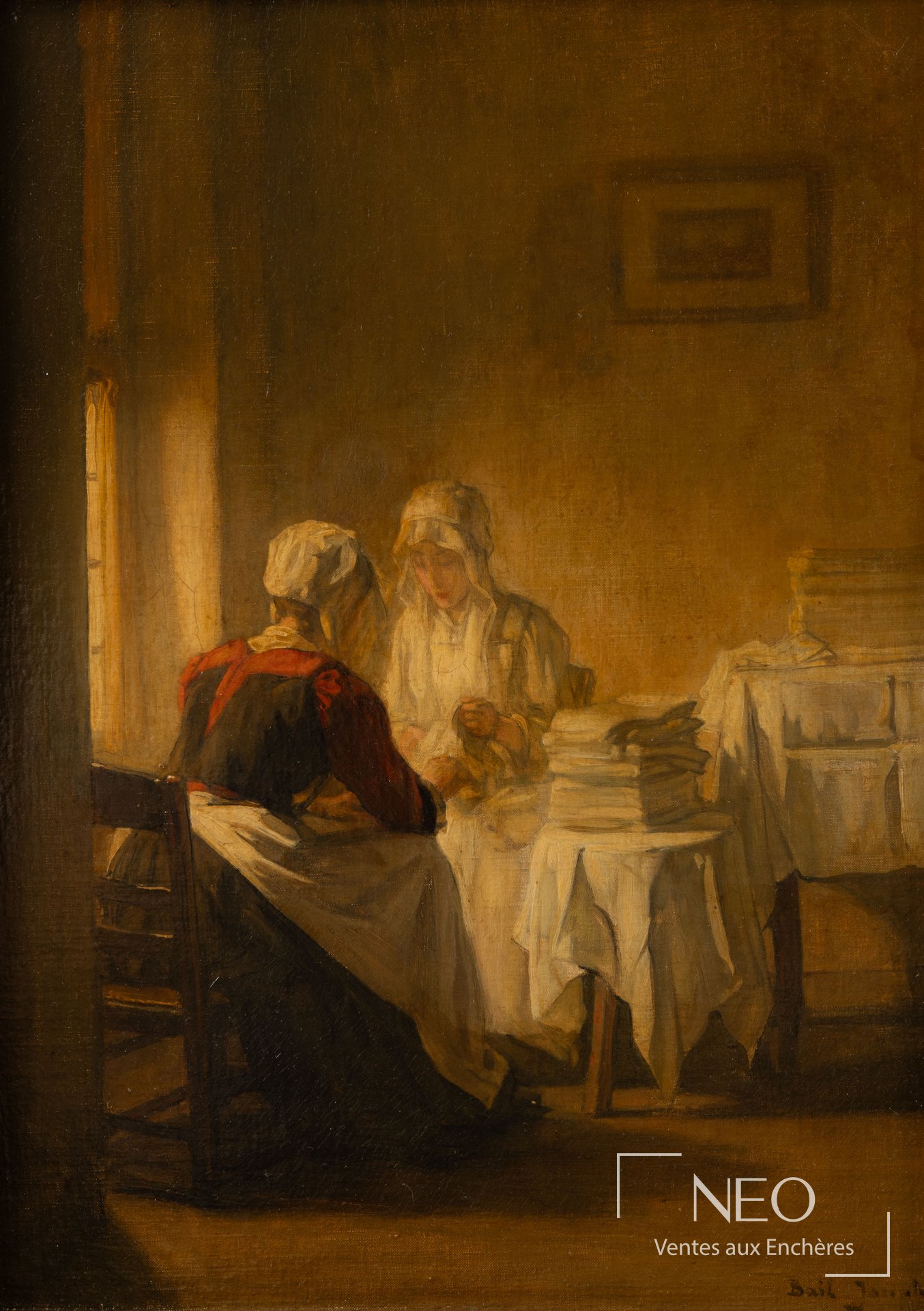 Joseph Bail Les plieuses de linge, huile sur toile