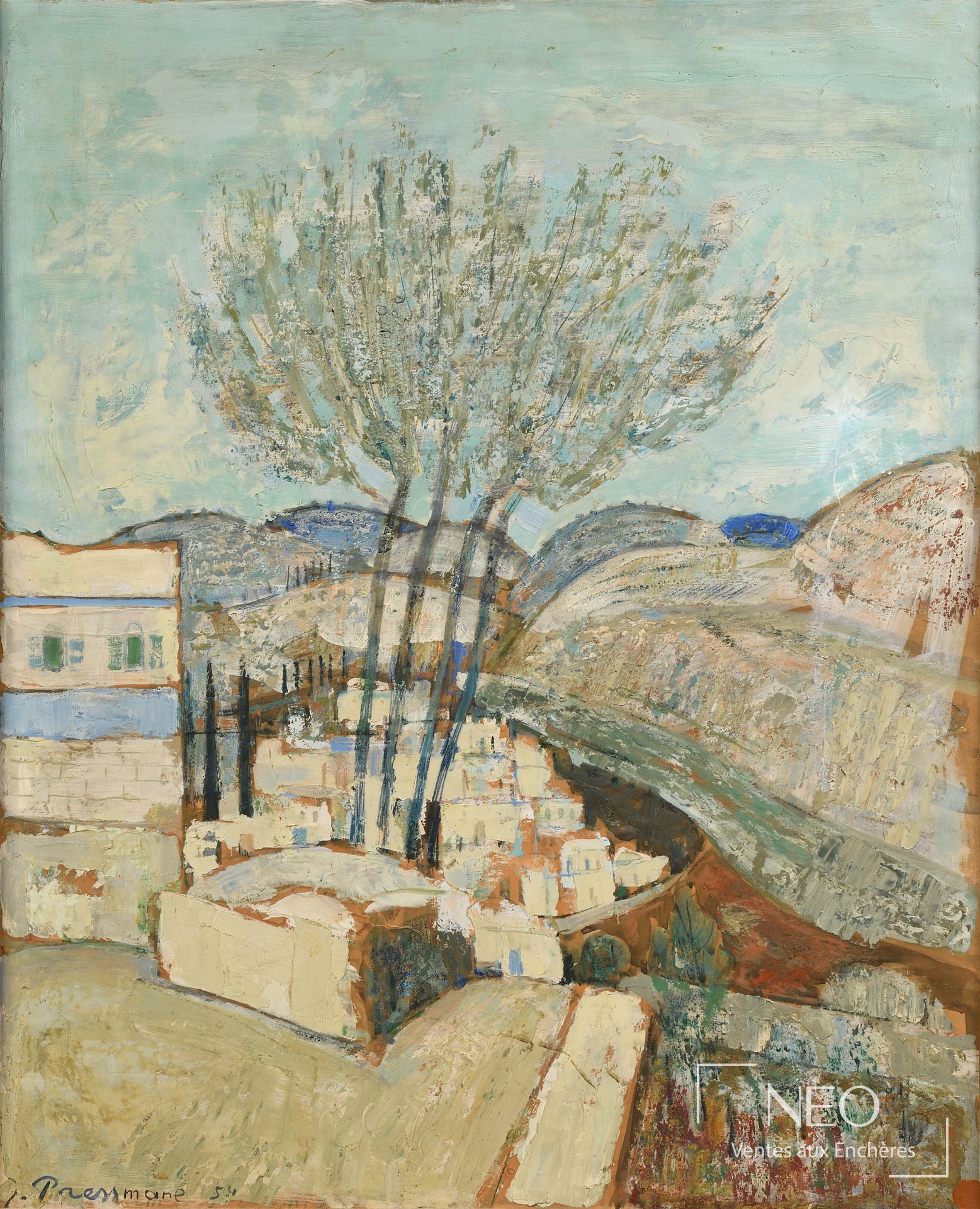 Vue de village peinte à l'huile